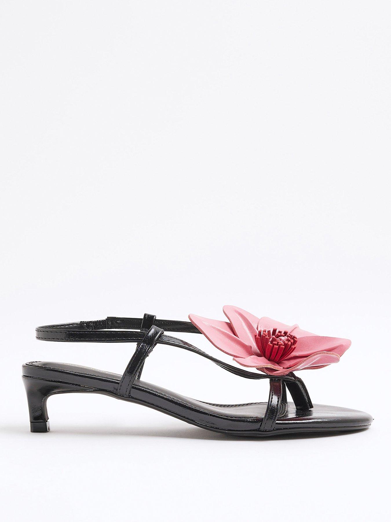 Image 2 of 5 of River Island Flower Kitten Heel Sandal - Black