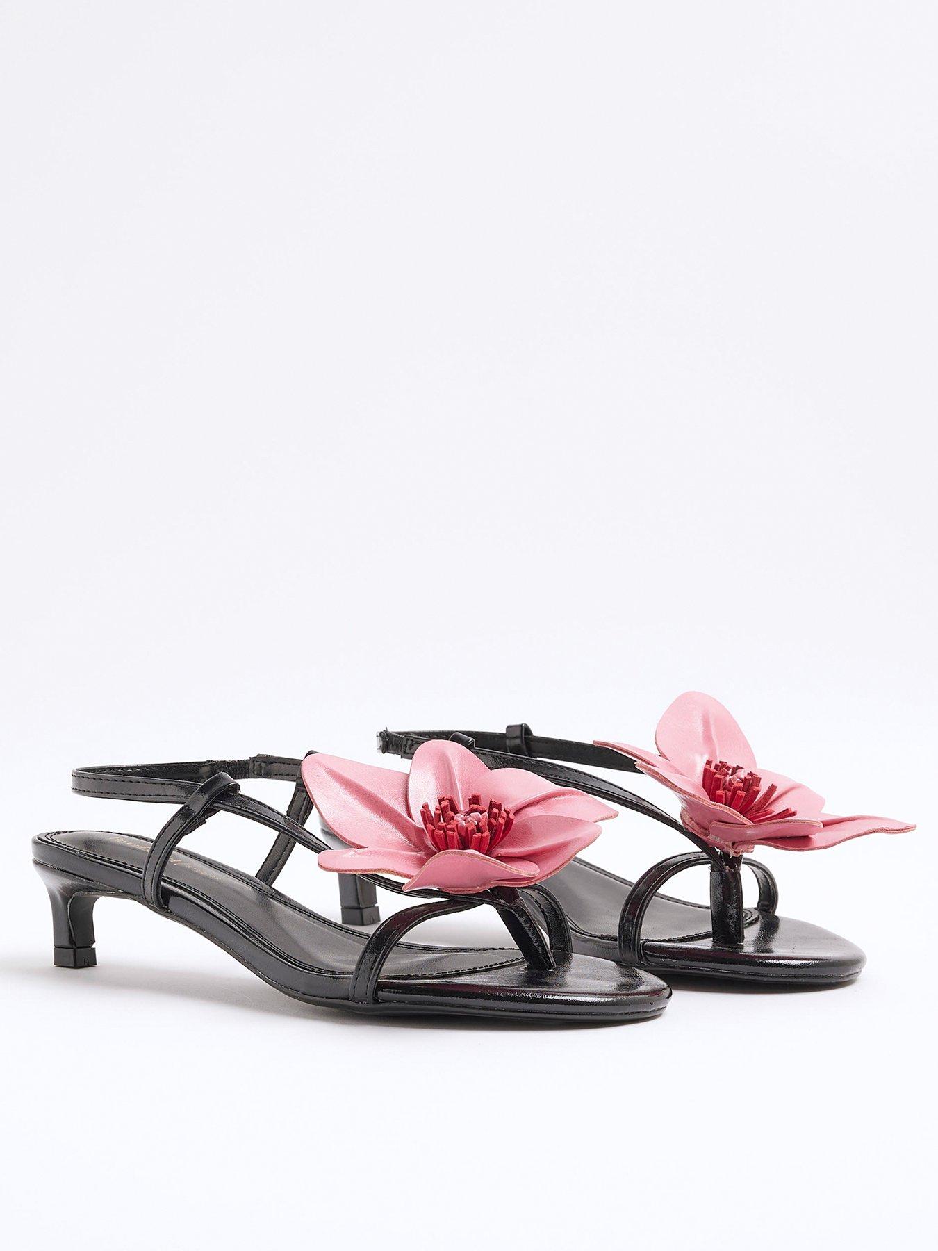 Image 4 of 5 of River Island Flower Kitten Heel Sandal - Black