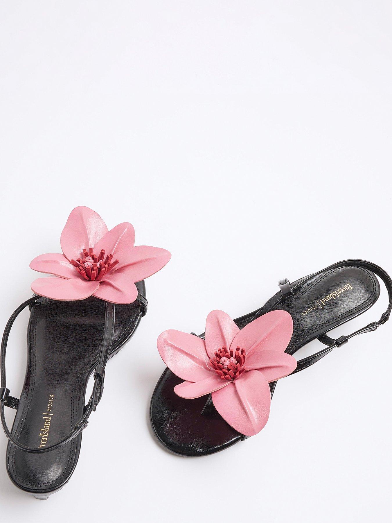 Image 5 of 5 of River Island Flower Kitten Heel Sandal - Black
