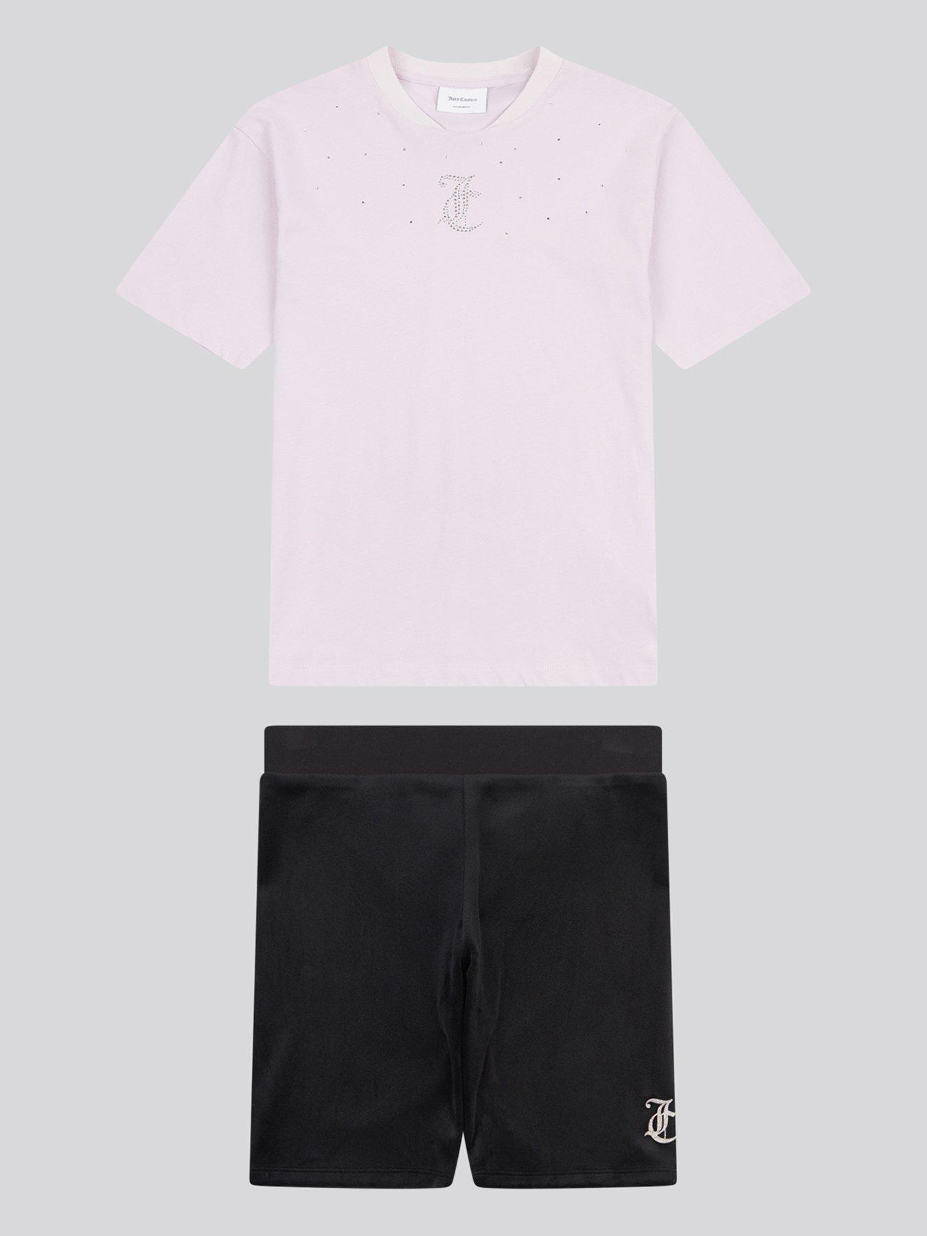 Juicy Couture Girls Loose T-Shirt  &  Velour Cycling Short Set - Black