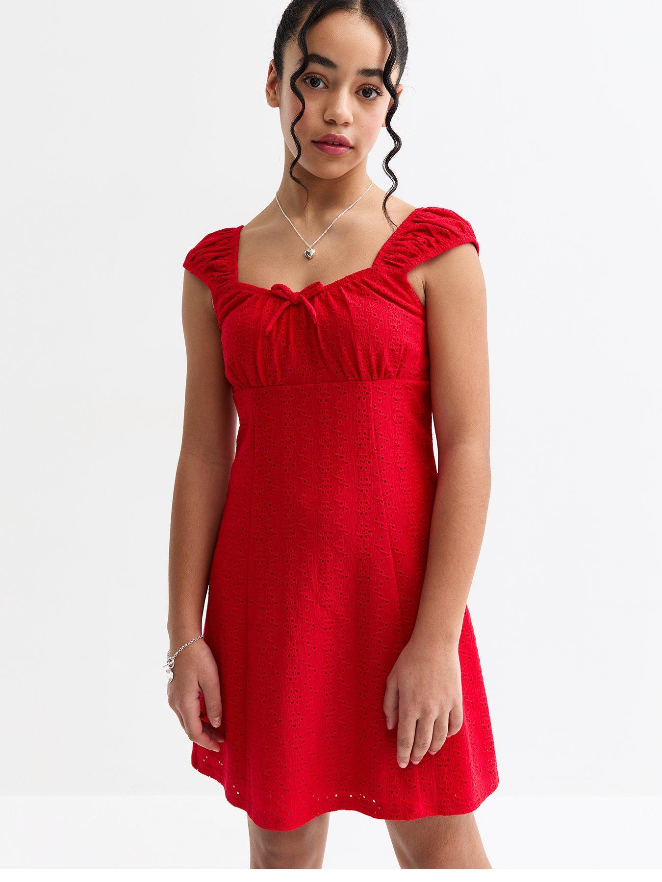 Image 1 of 4 of New Look 915 Girls Broderie Anglaise Dress - Red
