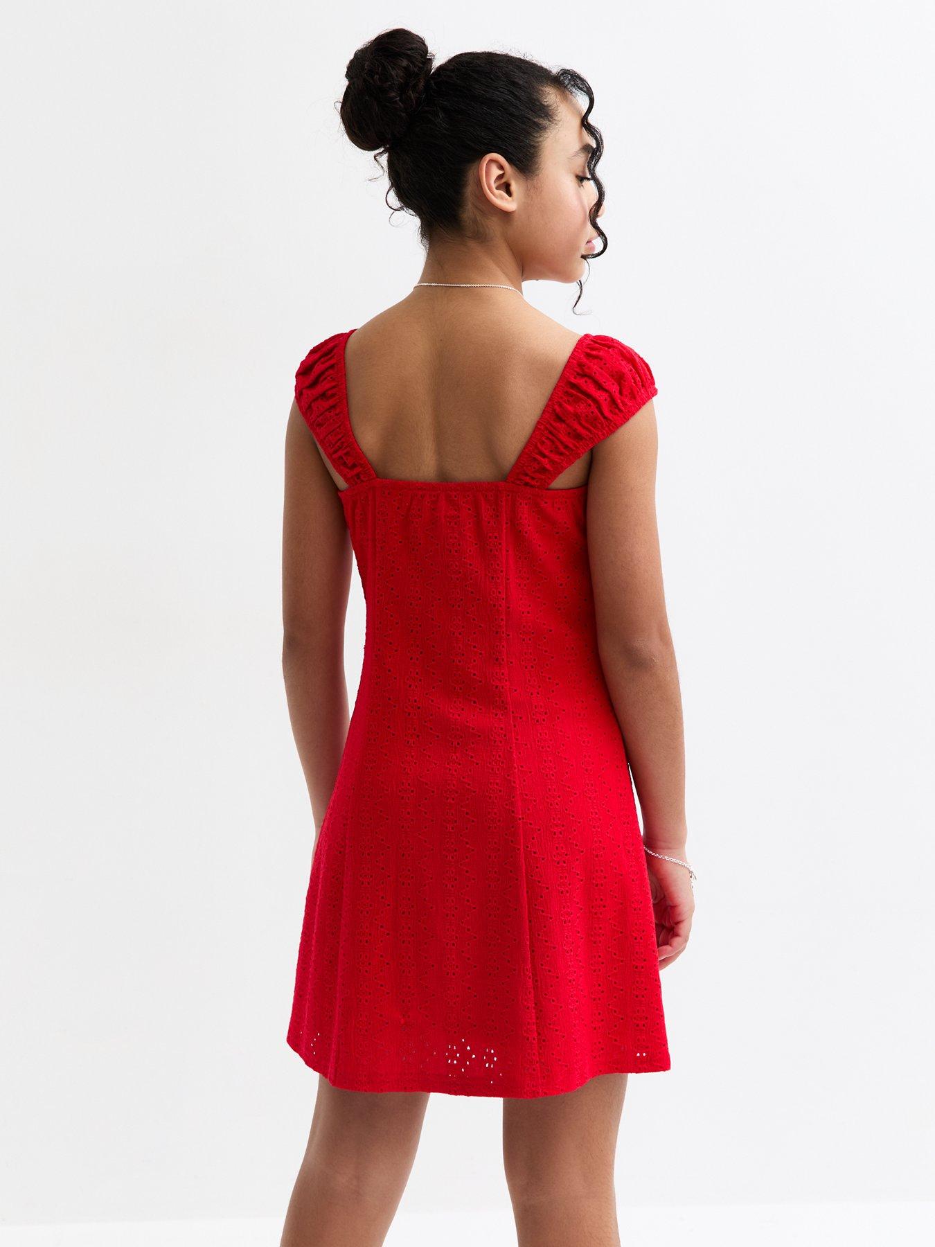 Image 3 of 4 of New Look 915 Girls Broderie Anglaise Dress - Red
