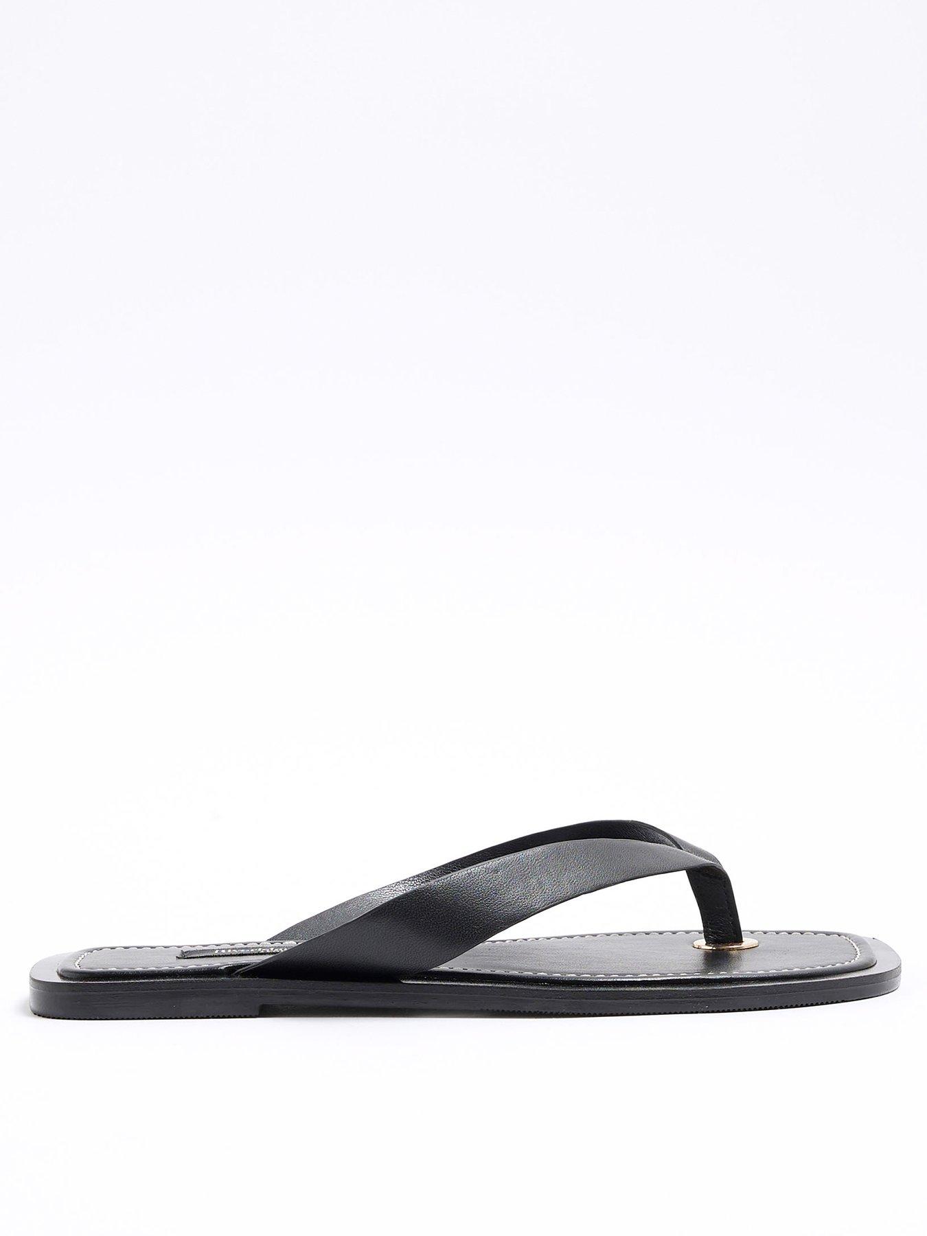 River Island Wide Toe Thong Flat Sandal - Black
