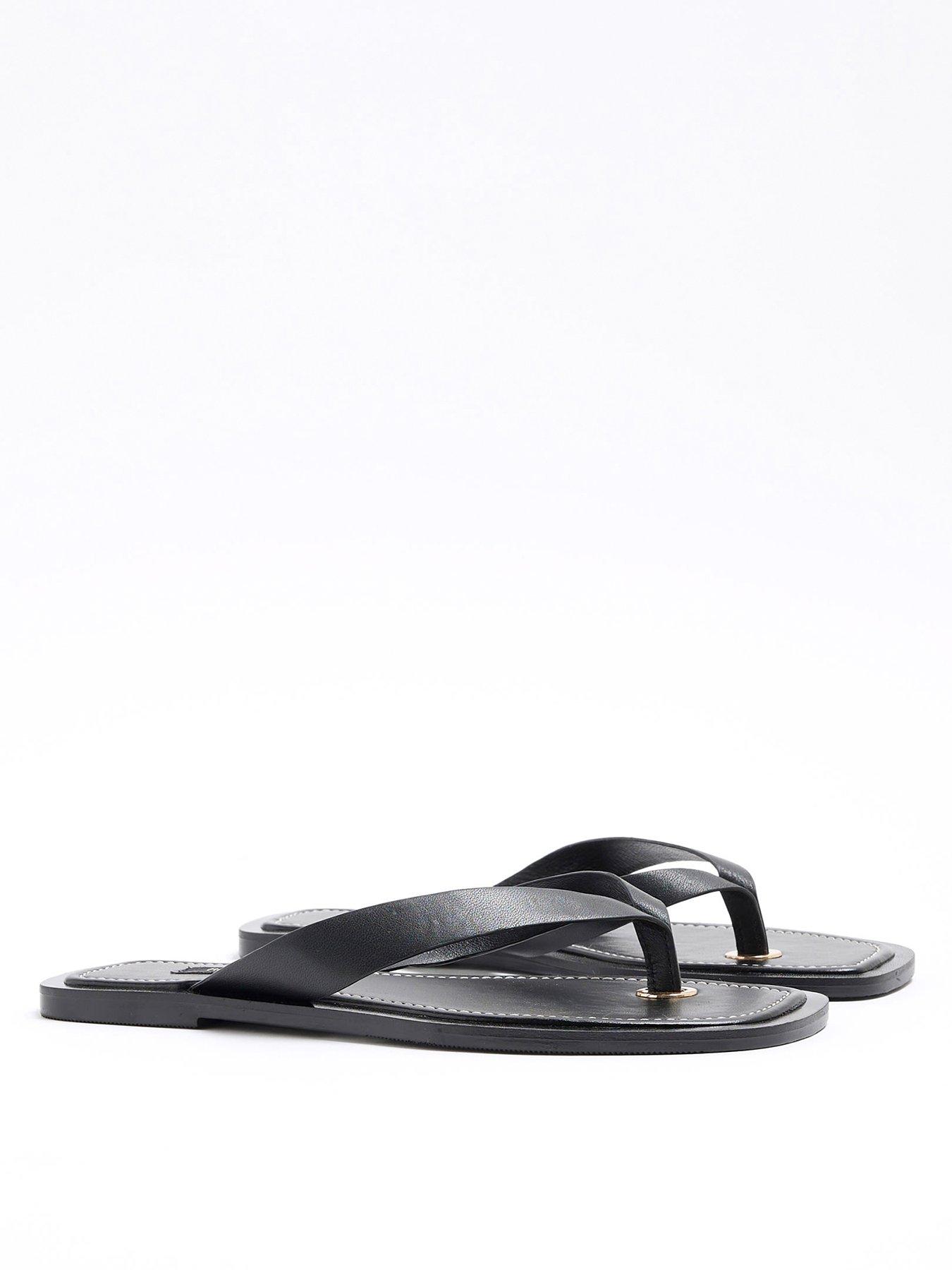 Image 4 of 5 of River Island Wide Toe Thong Flat Sandal - Black