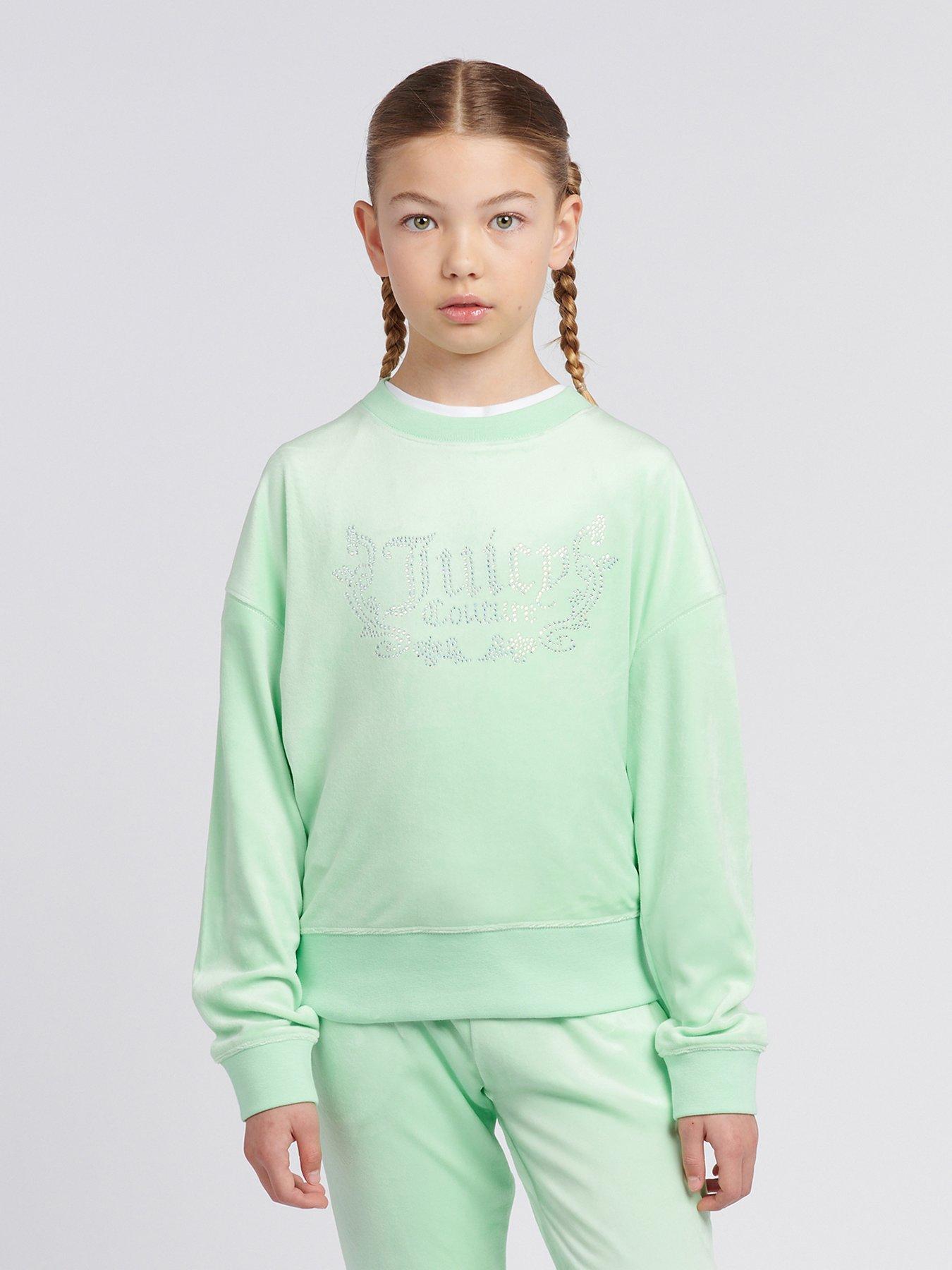 Juicy Couture Girls Diamante Crew Neck Sweat - Green