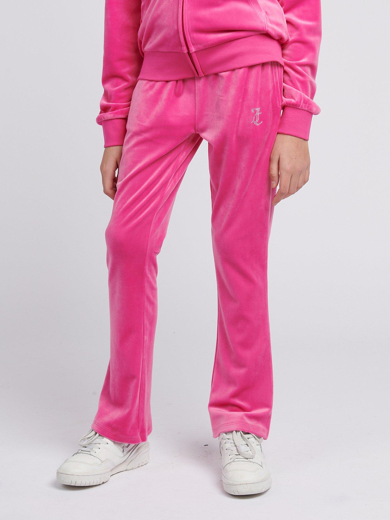 Juicy Couture Girls Diamante Velour Bootcut Joggers - Dark Pink