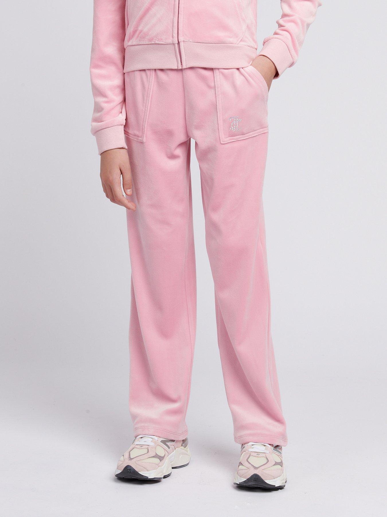 Juicy Couture Girls Mini Diamante Velour Wide Leg Joggers - Light Pink