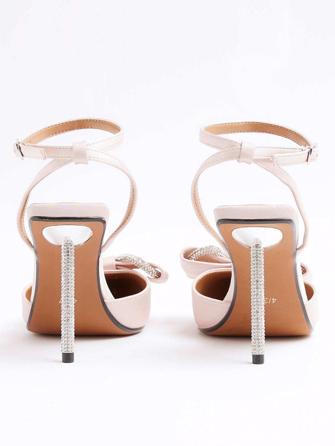 Image 3 of 5 of River Island Satin Bow Diamante Heel Court Shoe - Pink