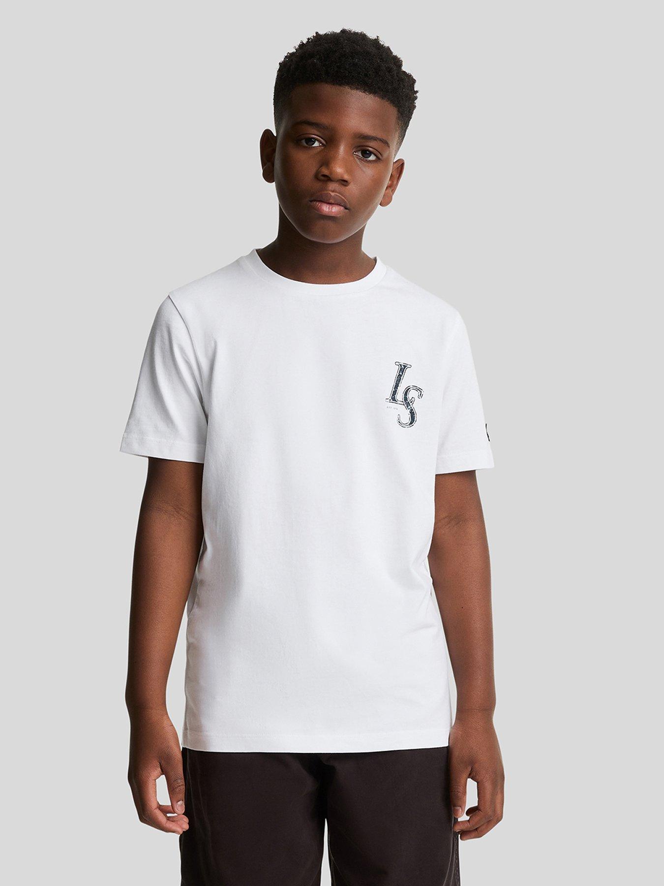undefined Boys Long Sleeve Monogram Print Short Sleeve T-Shirt - White