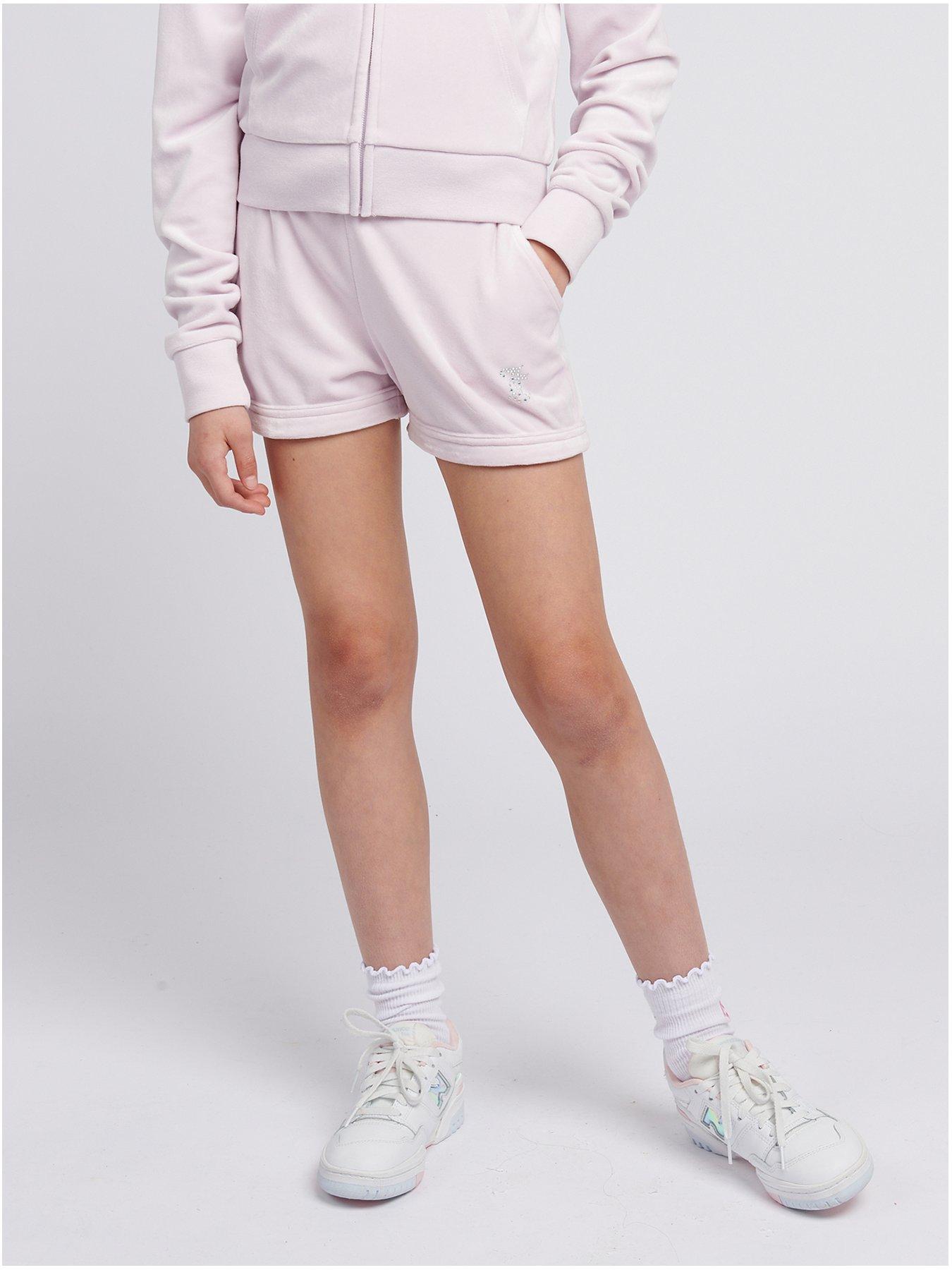 Juicy Couture Girls Diamante Velour Fold Up Short - Light Pink