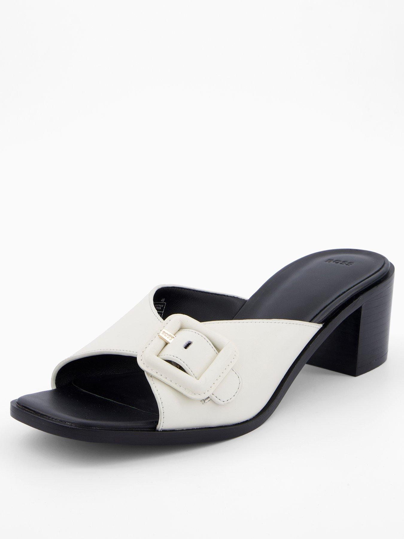 BOSS Charlize Heeled Mule Sandal - Open White
