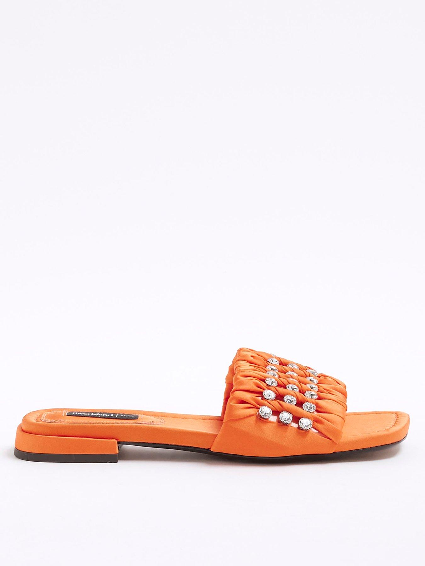 River Island Embellished Ruched Flat Sandal - Orange