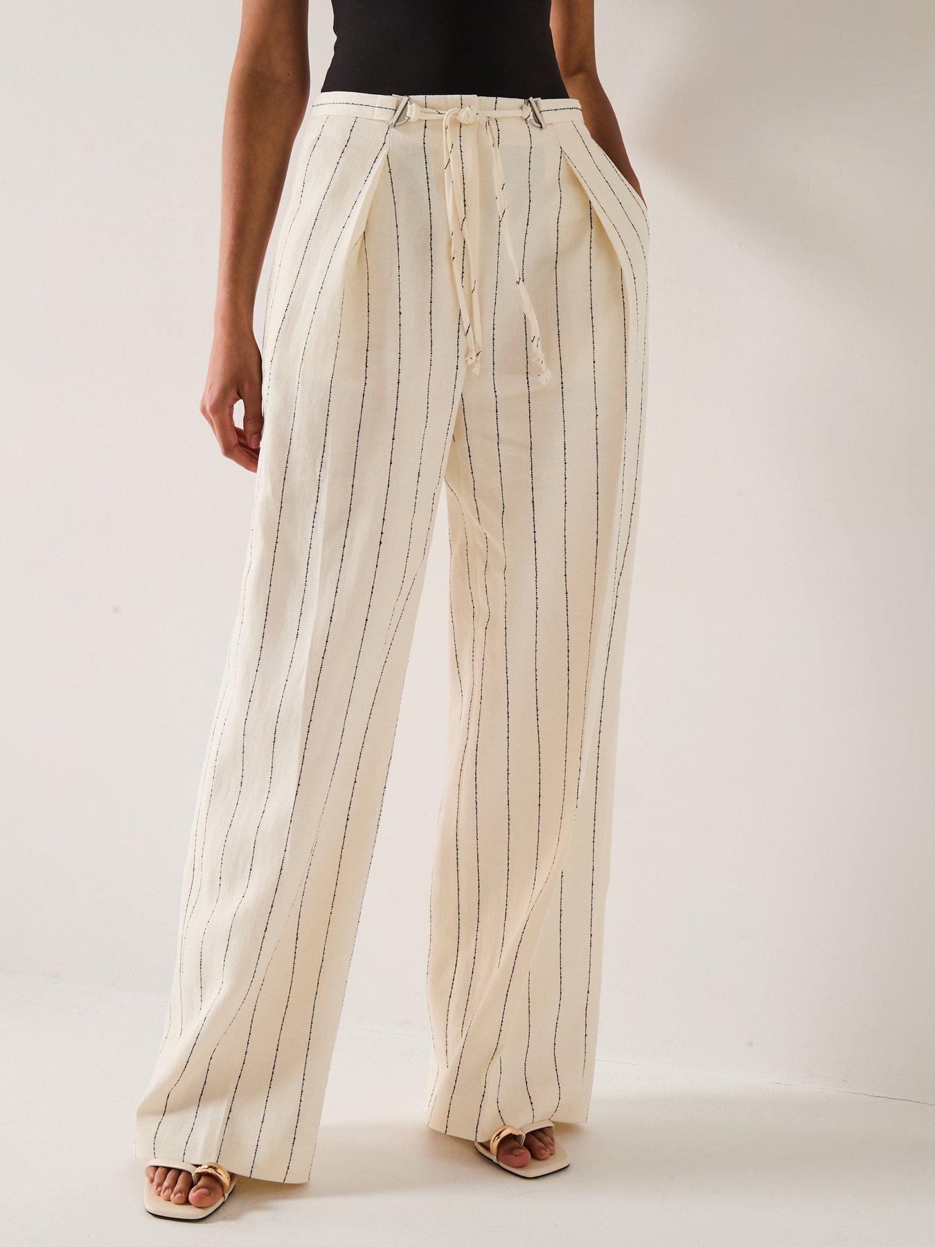 BOSS Tiana Relaxed Wide Leg Stripe Trouser - Off White