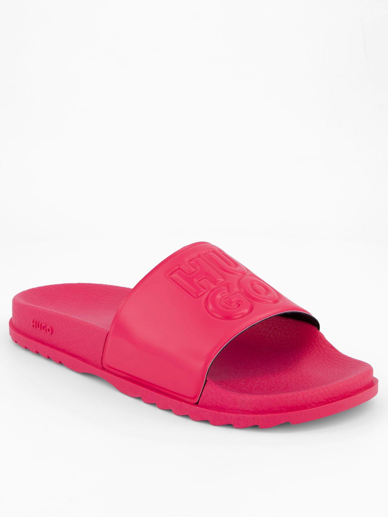 HUGO Sliders With Debossed Stacked Logo - Bright Pink