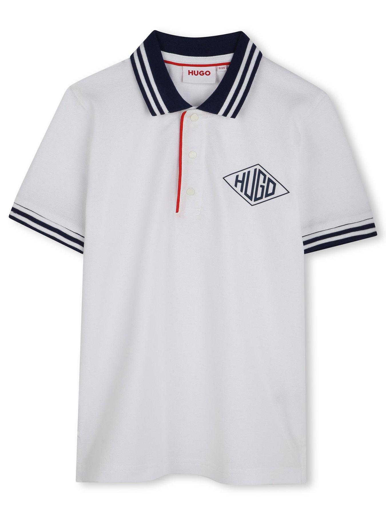 HUGO Boys Tipped Short Sleeve Polo Shirt - White