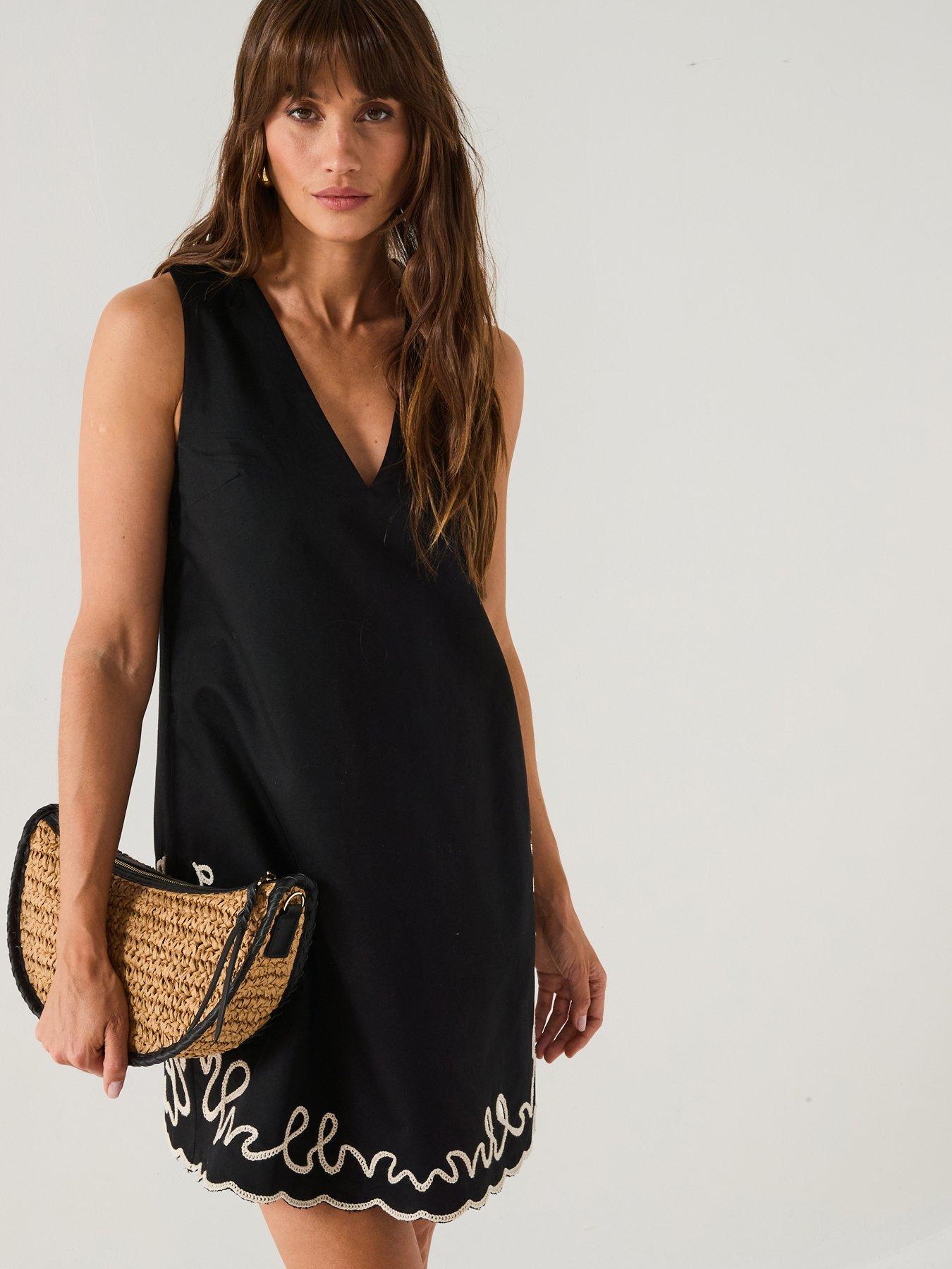 BOSS Dembrolai Embroidered Shift Dress - Black