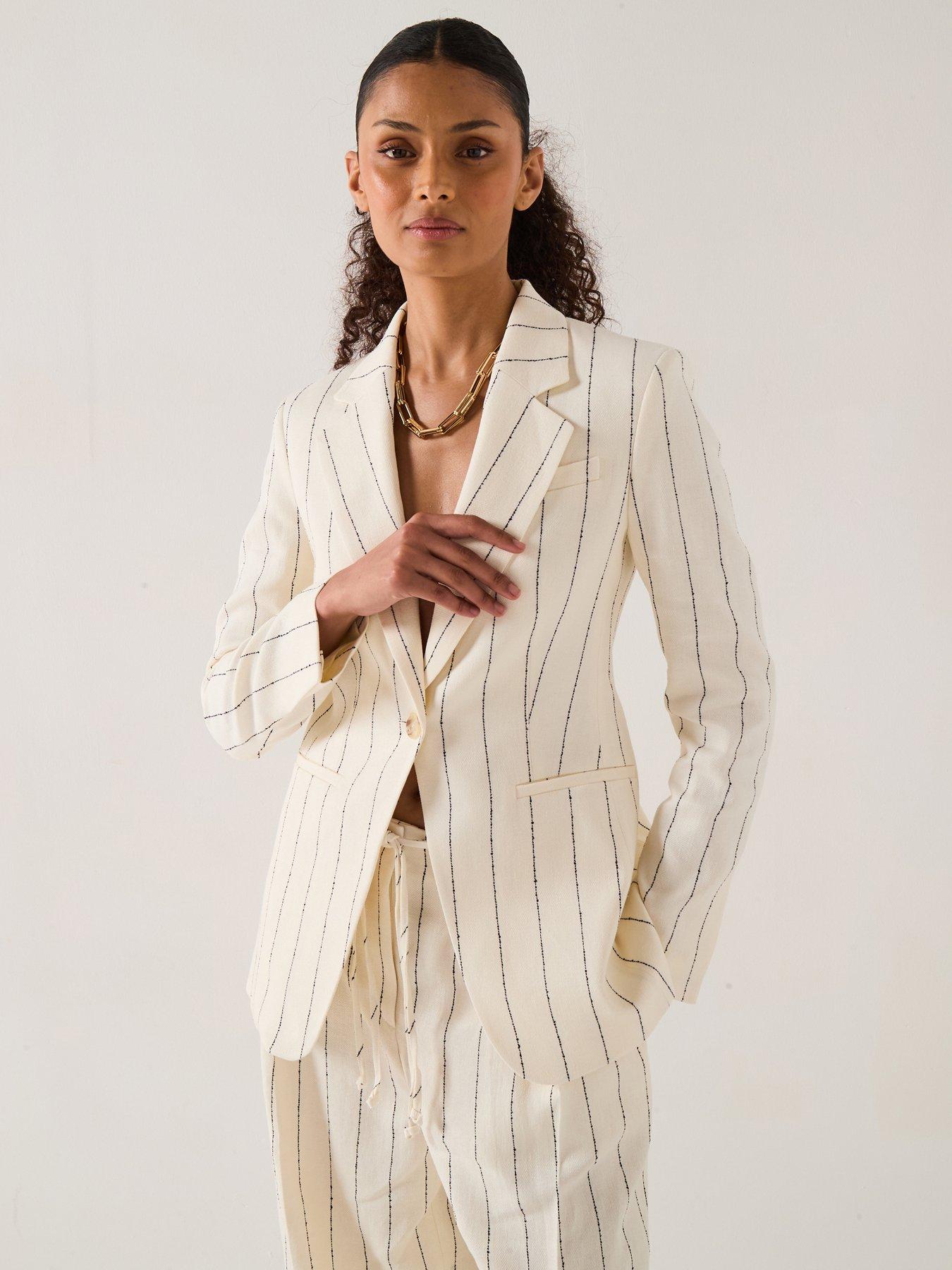 BOSS Jia Stripe Blazer Jacket - Off White