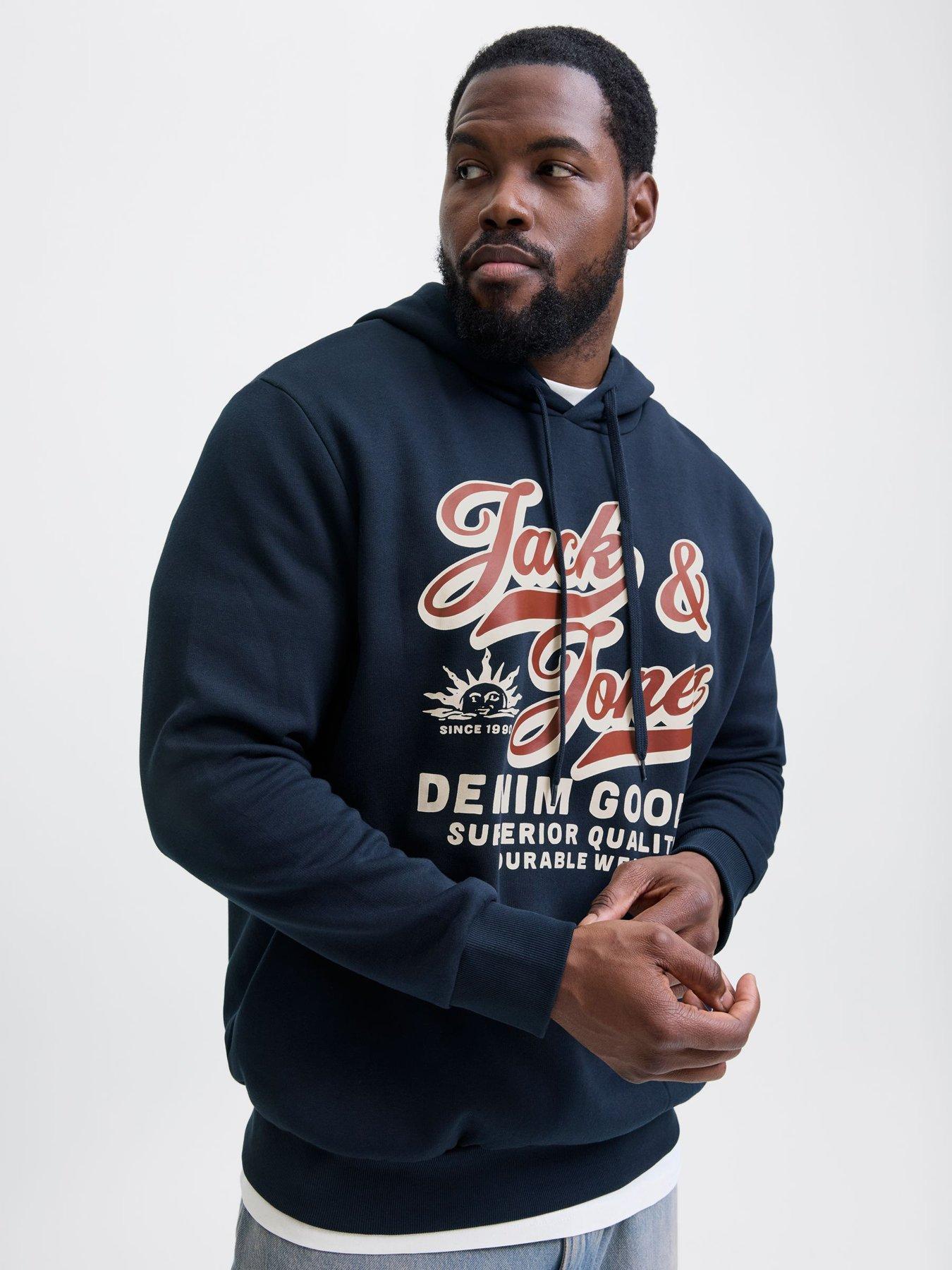 Jack & Jones Plus Size Logo Hoodie - Navy