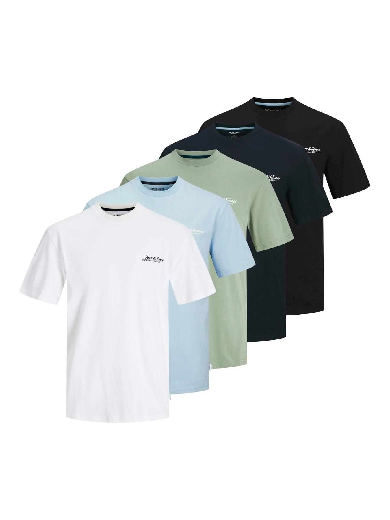 Jack & Jones Big Tall 5-Pack Script Chest Logo T-Shirt - Multi