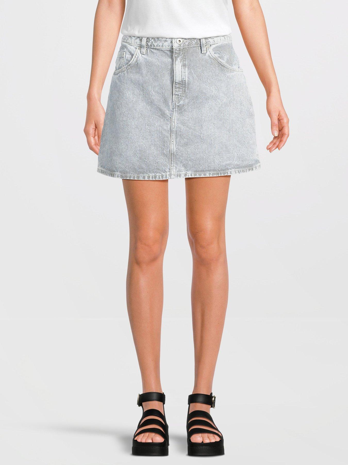 HUGO Gami Stripe Denim Skirt - Bright Blue