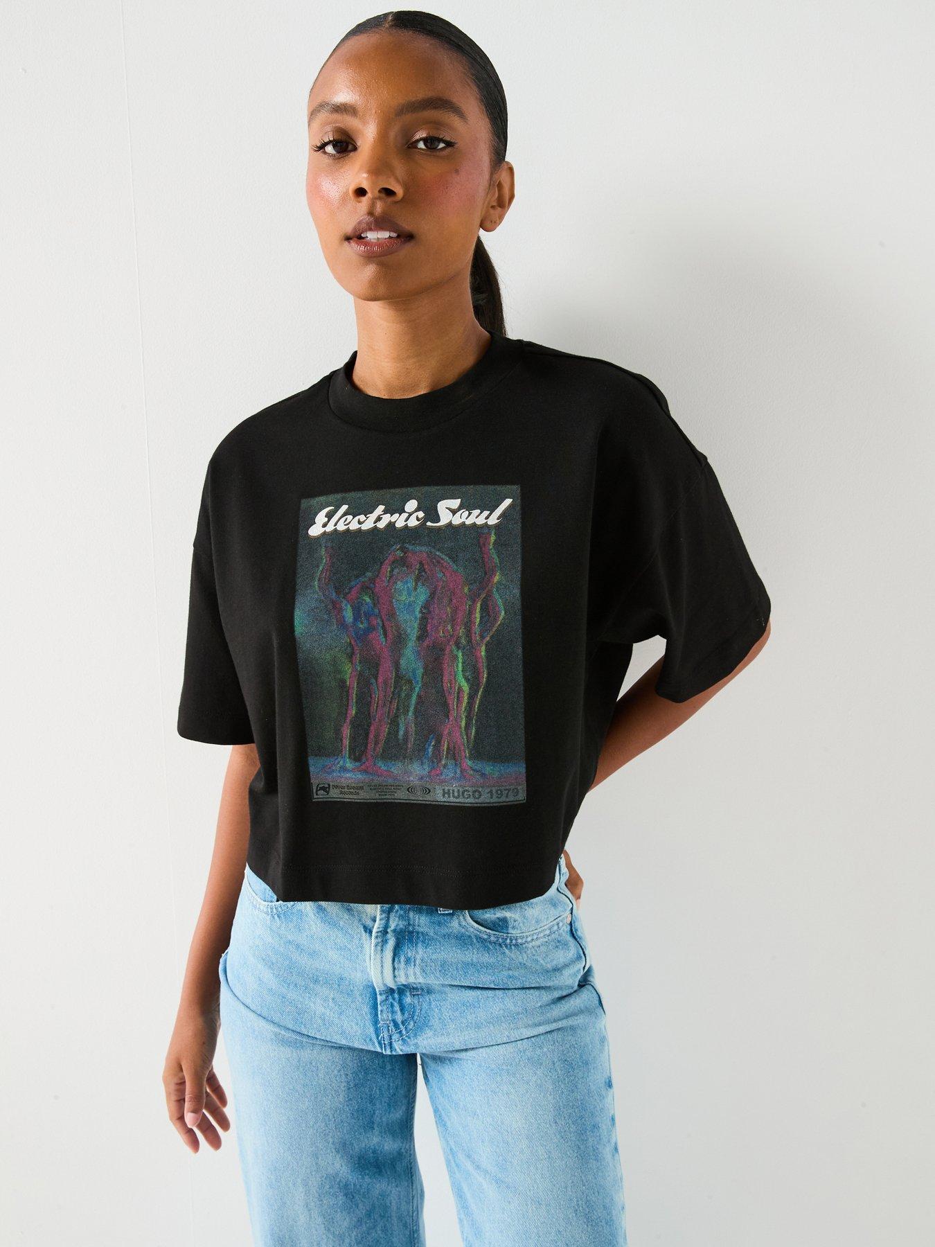 HUGO Cropped Graphic T-Shirt - Black