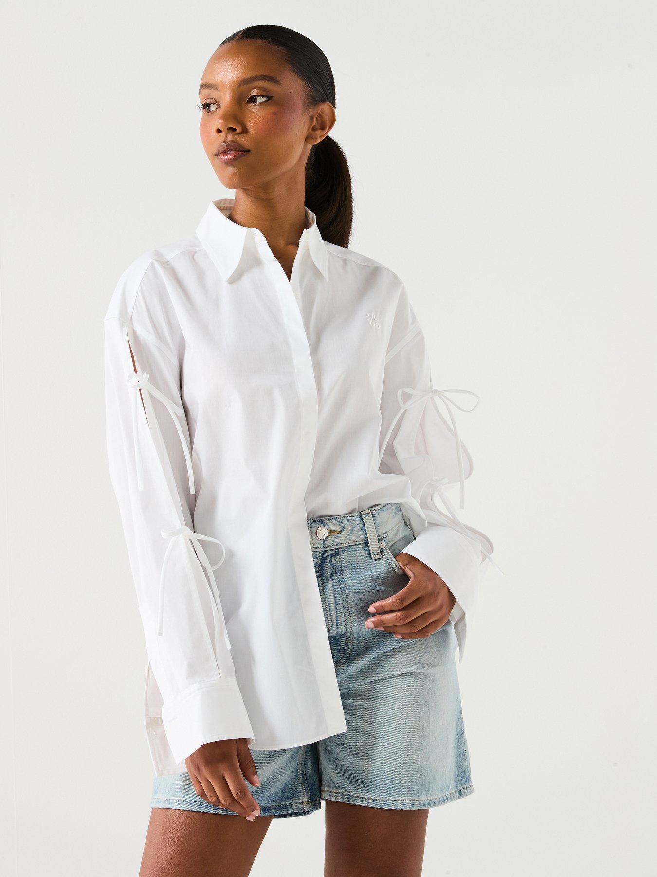 HUGO Evangelina Tie Sleeve Shirt - White