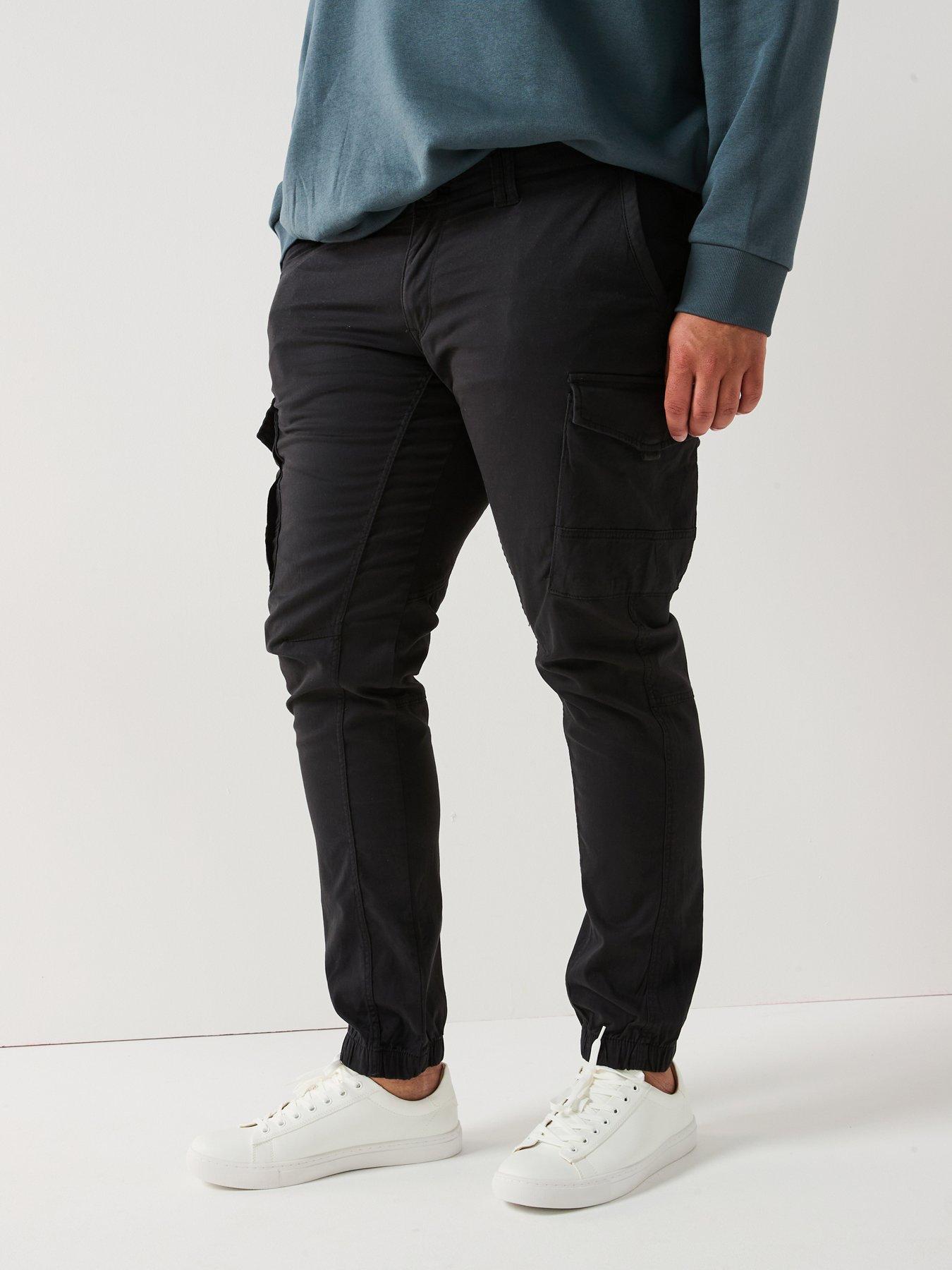 Image 1 of 4 of Jack & Jones Plus Paul Tapered Fit Cuffed Cargo Pants - Black