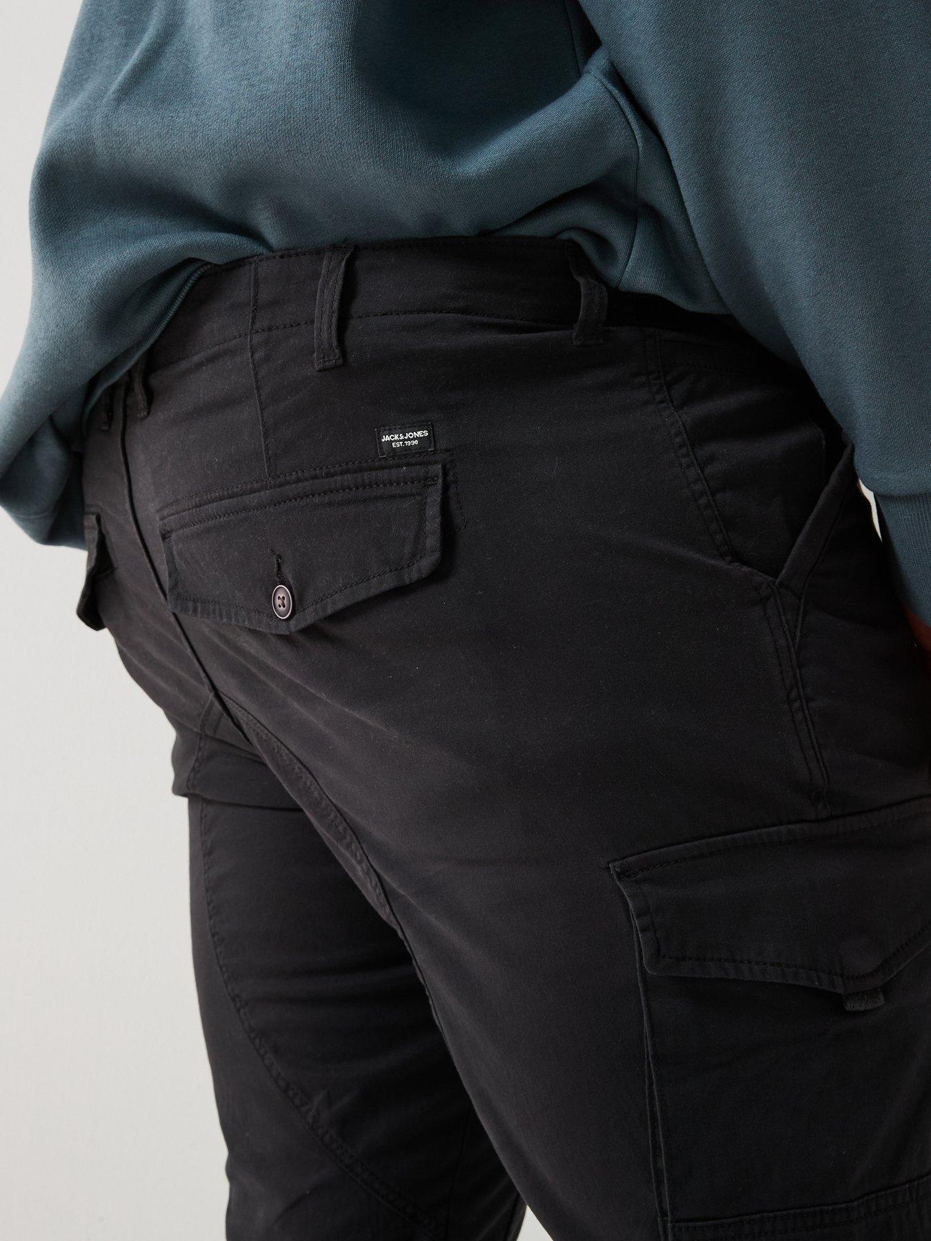 Image 4 of 4 of Jack & Jones Plus Paul Tapered Fit Cuffed Cargo Pants - Black