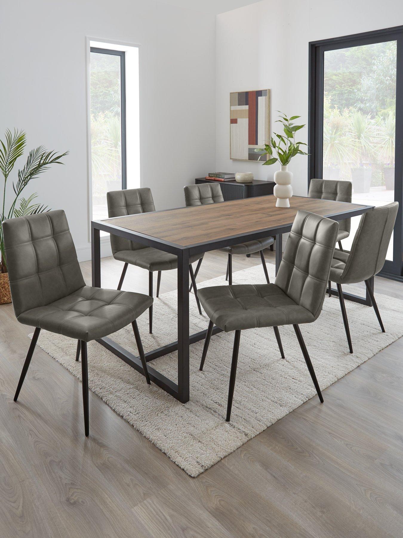 Image 1 of 7 of Very Home Harlem 180 cm Mid Oak&nbsp;Dining Table + 6 Harlem Grey Chairs -&nbsp;FSC&reg; Certified