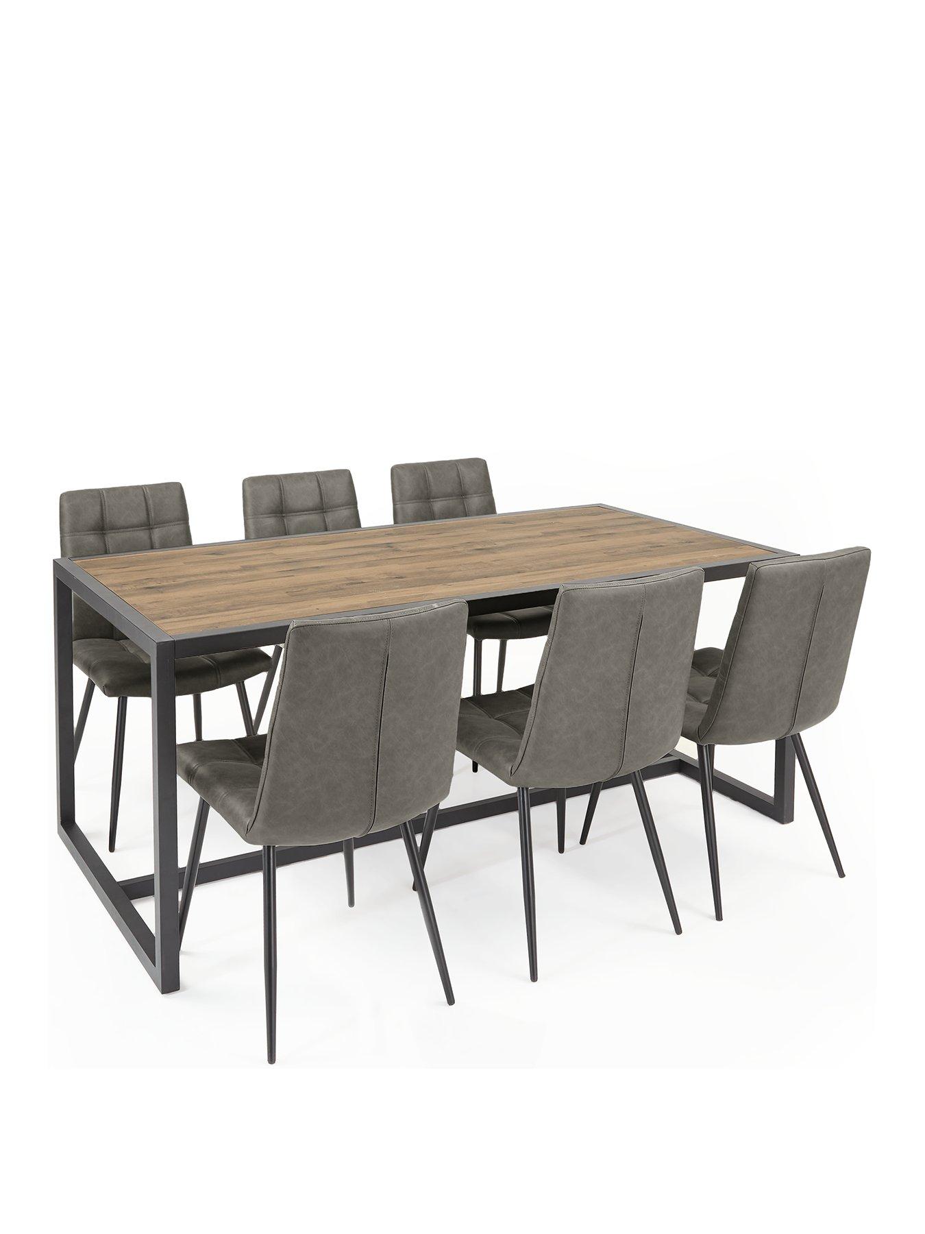 Image 3 of 7 of Very Home Harlem 180 cm Mid Oak&nbsp;Dining Table + 6 Harlem Grey Chairs -&nbsp;FSC&reg; Certified