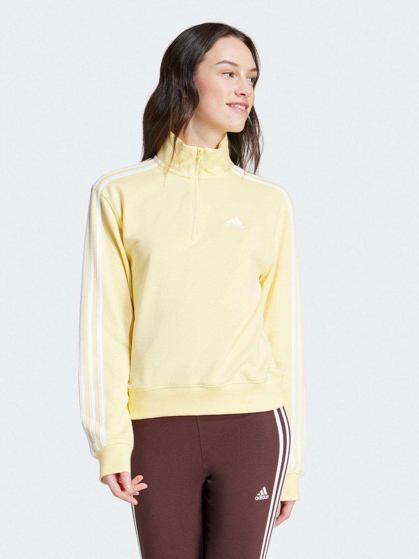 adidas-sportswear-womens-essentials-3-stripes-quarter-zip-sweatshirt-yellow