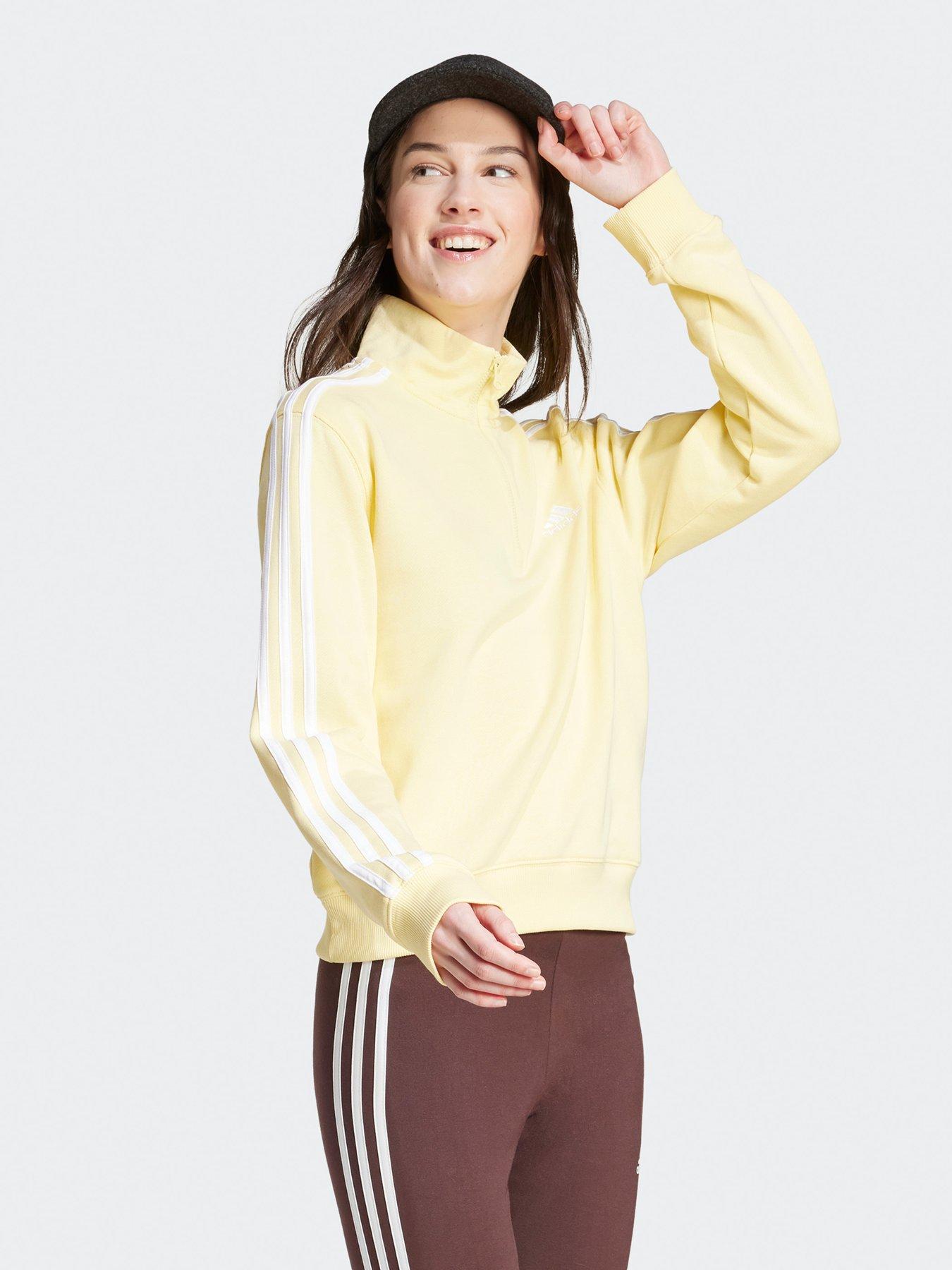 adidas-sportswear-womens-essentials-3-stripes-quarter-zip-sweatshirt-yellowback