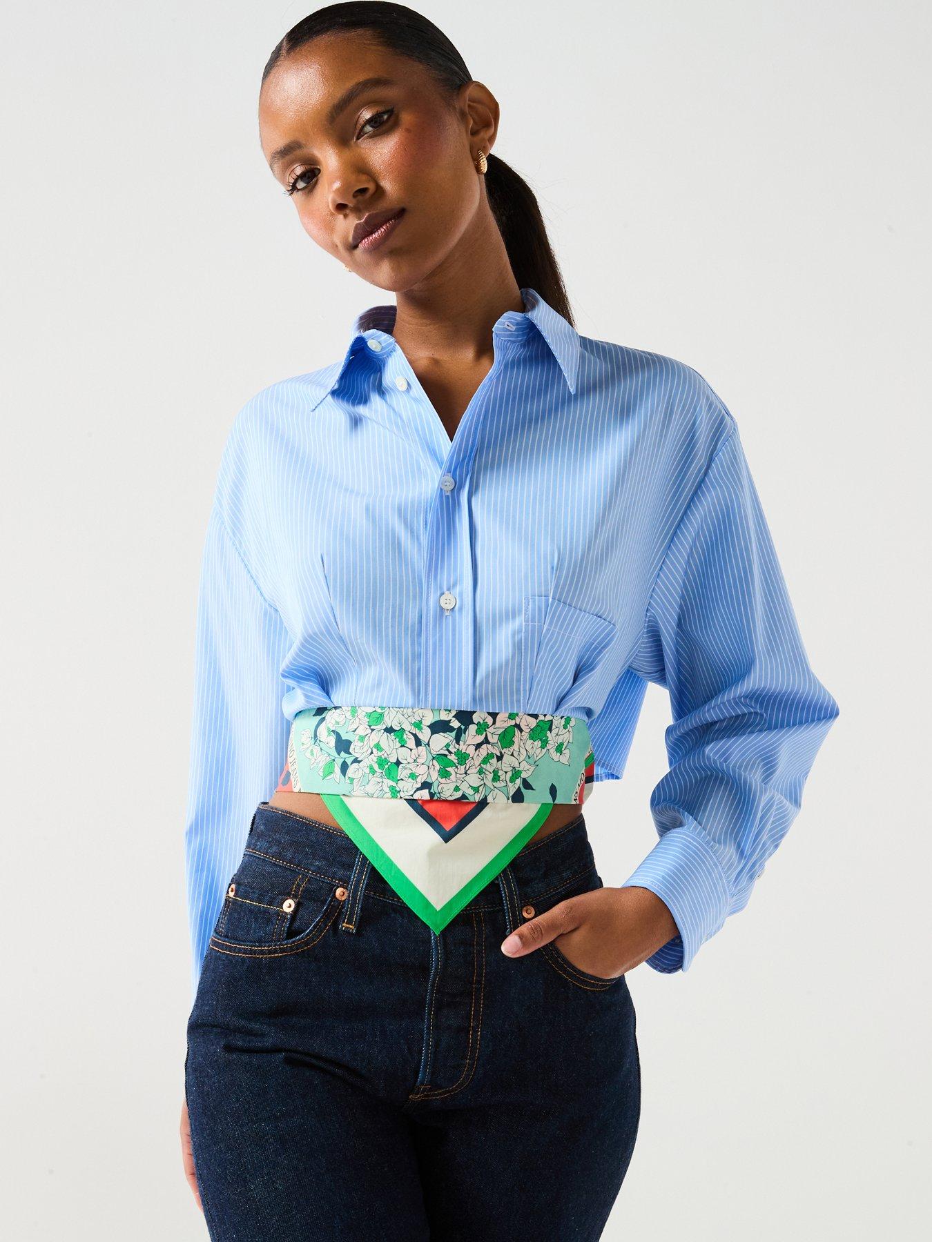 undefined Striped Cotton Cropped Shirt