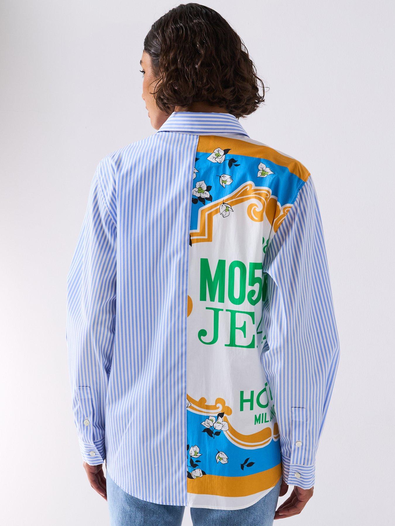 Image 2 of 6 of Moschino Jeans Striped Cotton Long Sleeve Shirt - Blue