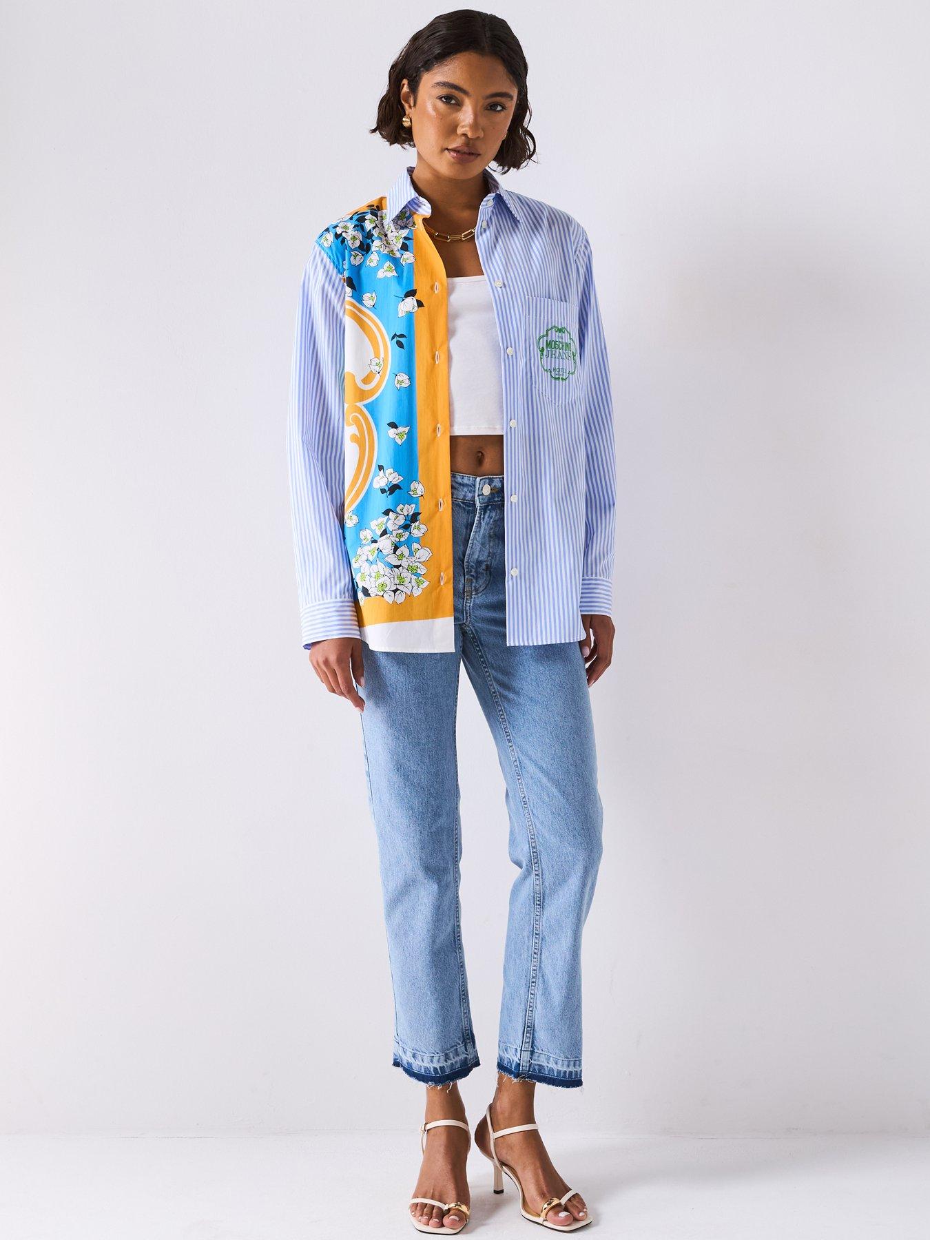 Image 3 of 6 of Moschino Jeans Striped Cotton Long Sleeve Shirt - Blue