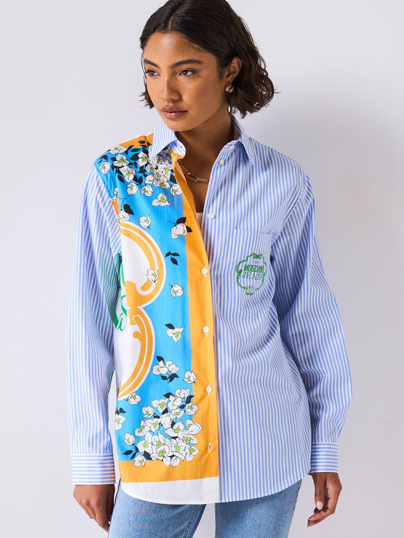 Image 6 of 6 of Moschino Jeans Striped Cotton Long Sleeve Shirt - Blue