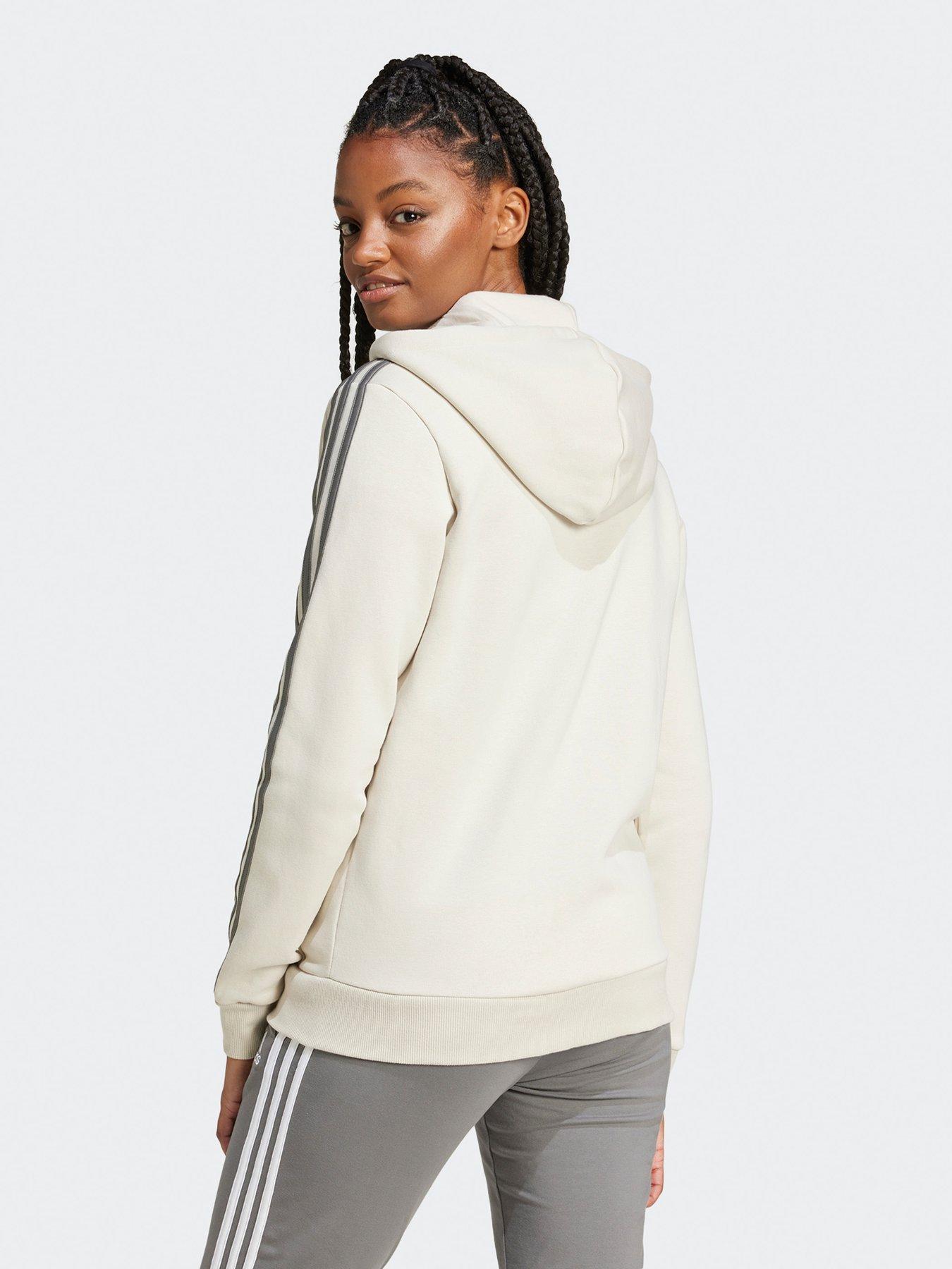 adidas-sportswear-womens-essentials-3-stripes-full-zip-fleece-hoodie-beigestillFront