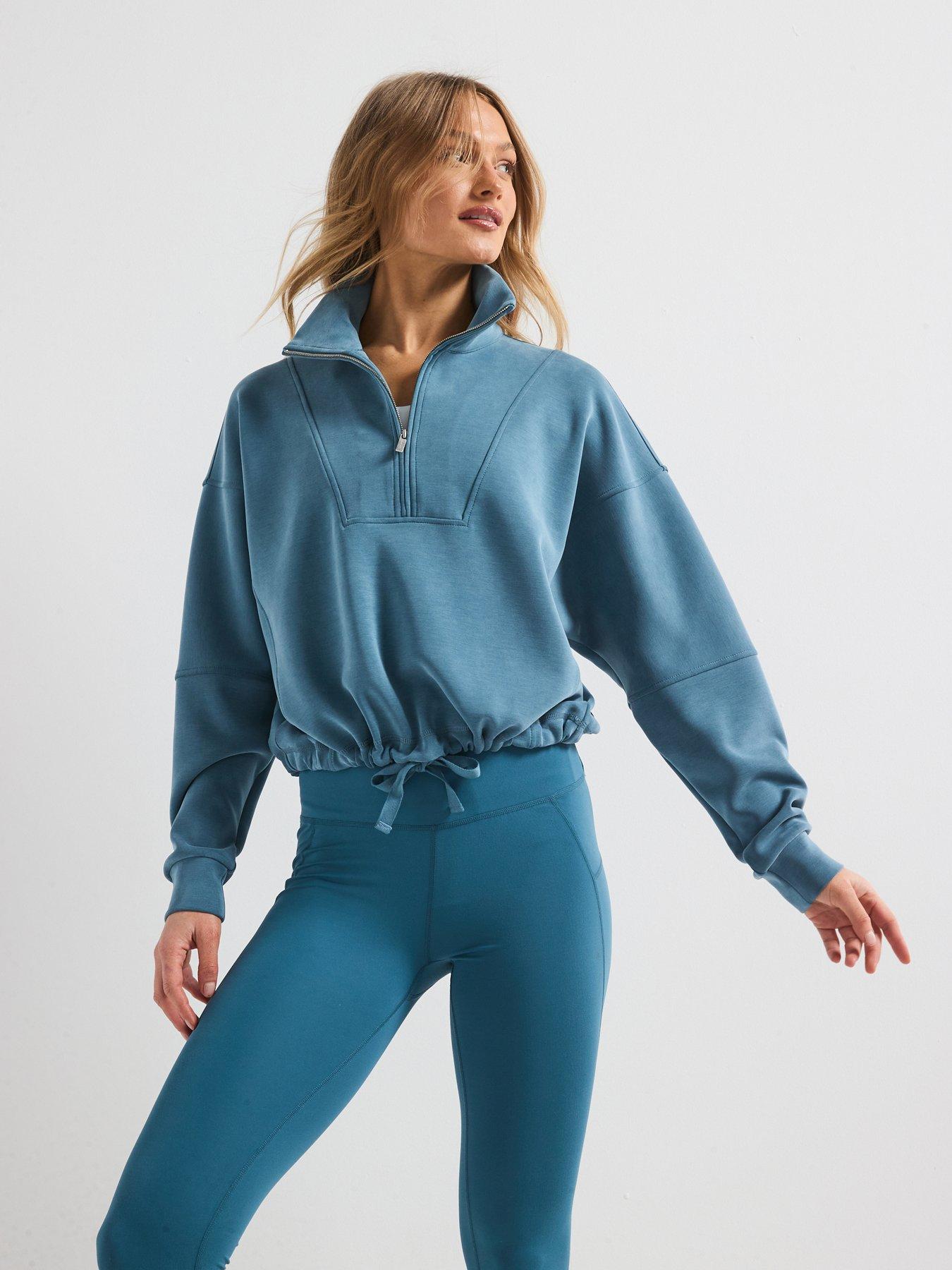 Image of Sweaty Betty Womens Training Sand Wash Funnel Neck Half Zip - Blue