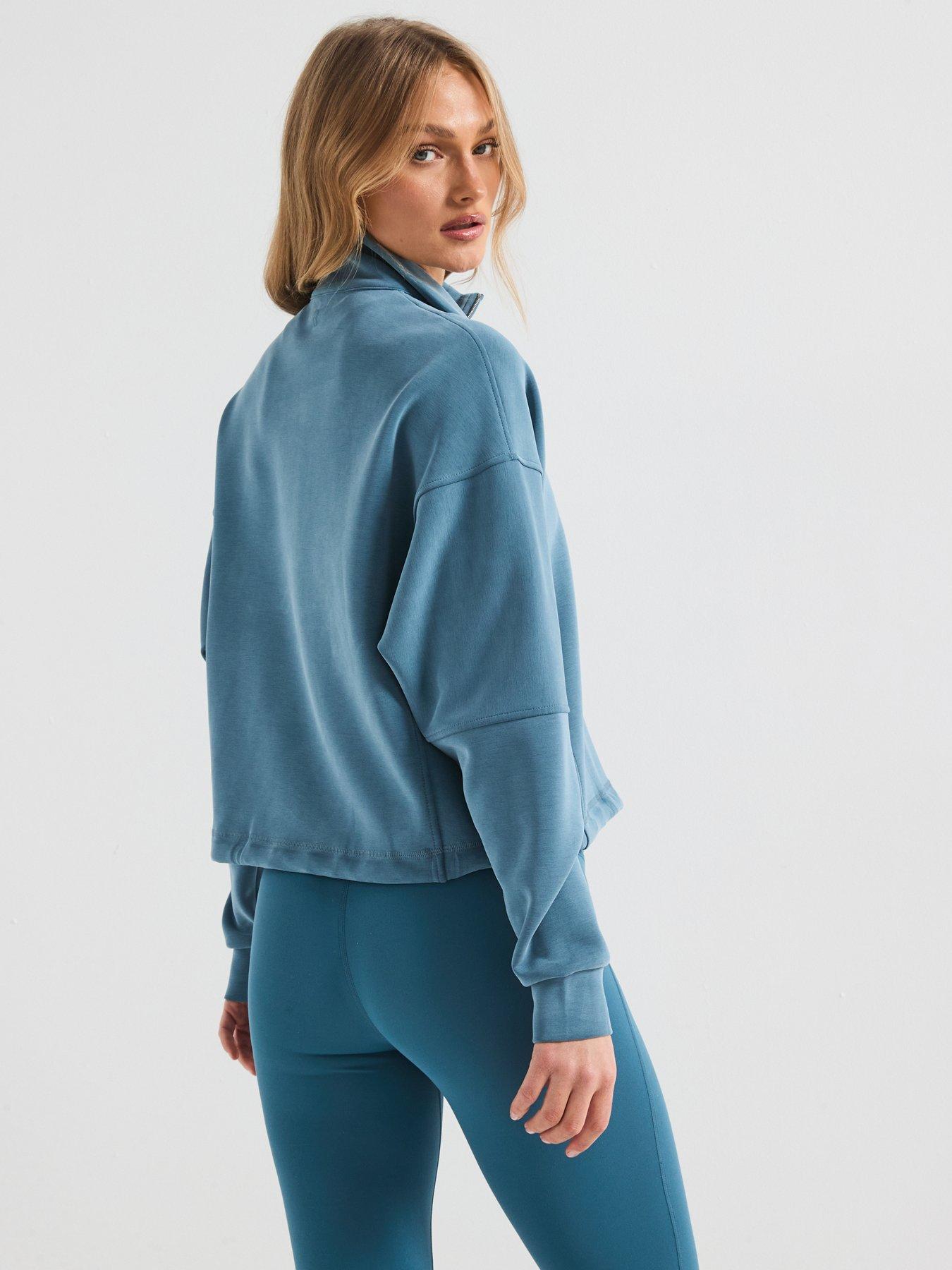 Sweaty Betty Womens Training Sand Wash Funnel Neck Half Zip - Blue
