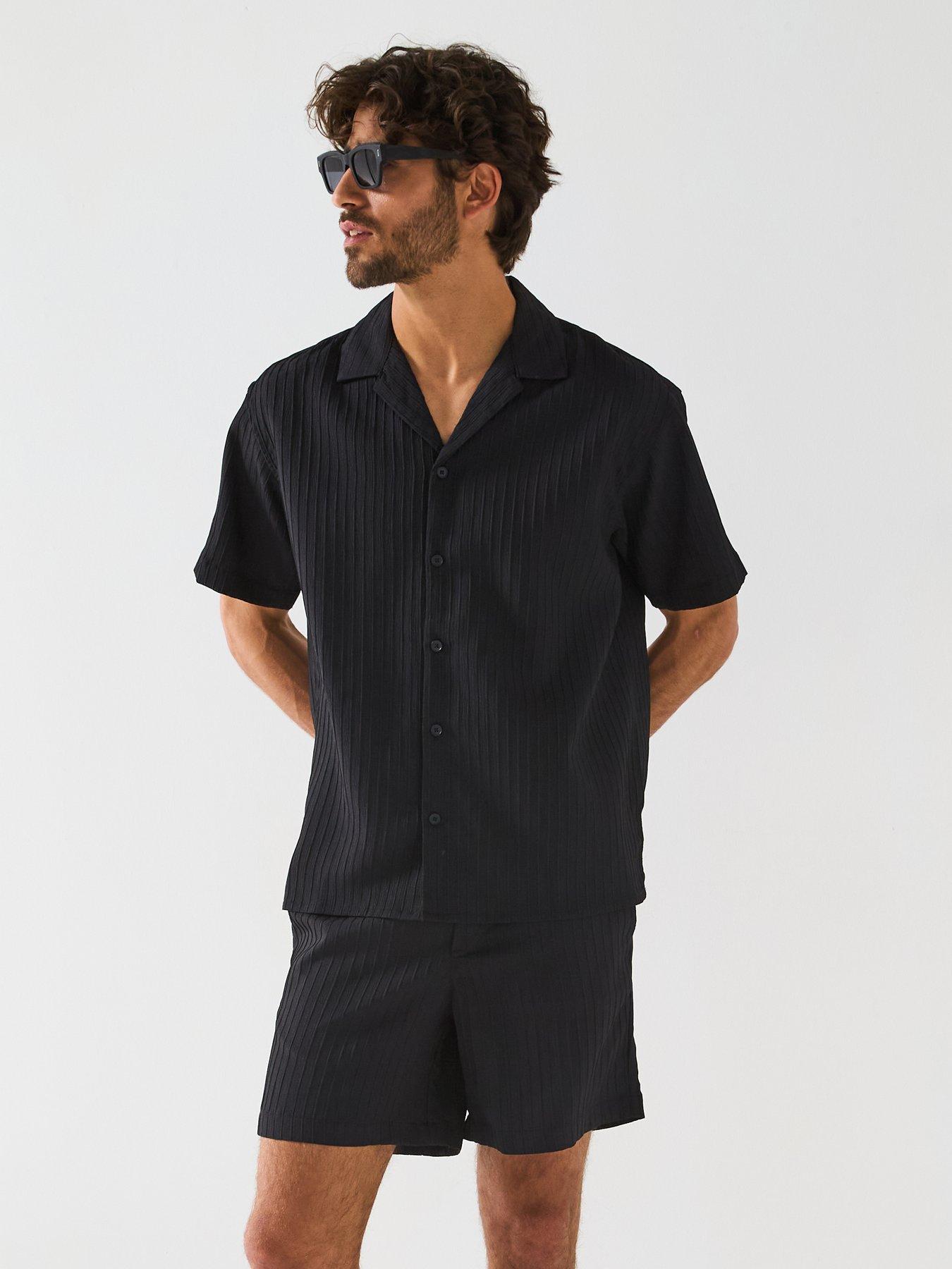Image 1 of 5 of Jack & Jones Massimo Resort Shirt And Shorts Set - Black