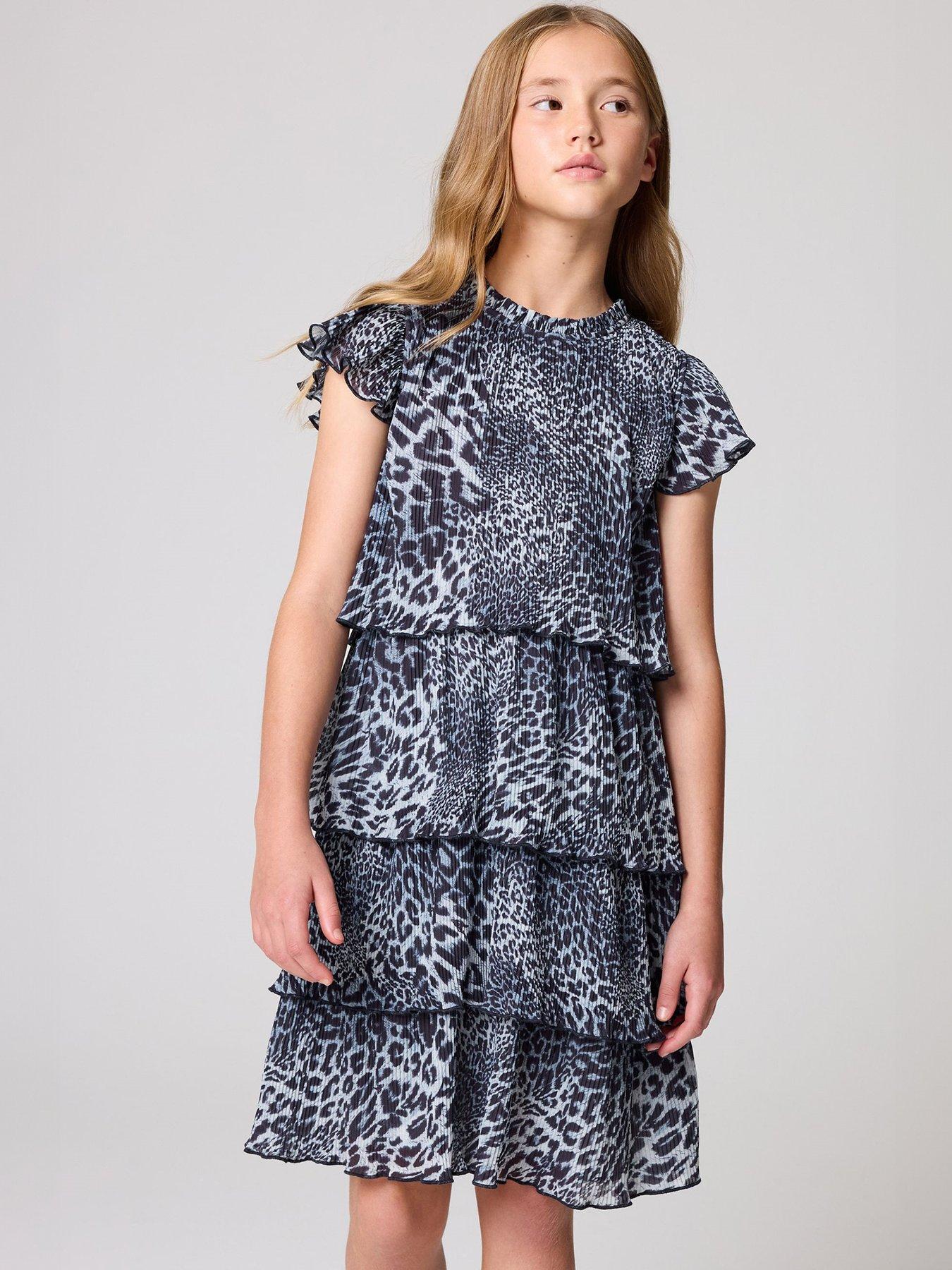 undefined Girls Tier Leopard Antheia Dress - Multi
