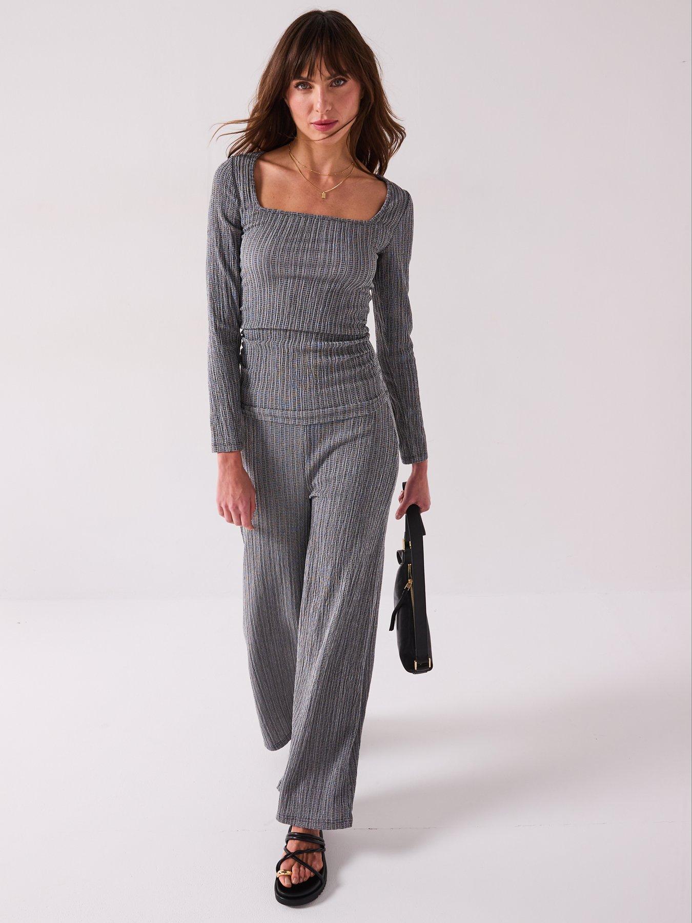Image 3 of 6 of V by Very Textured Long Sleeve Top Co-Ord - Mono
