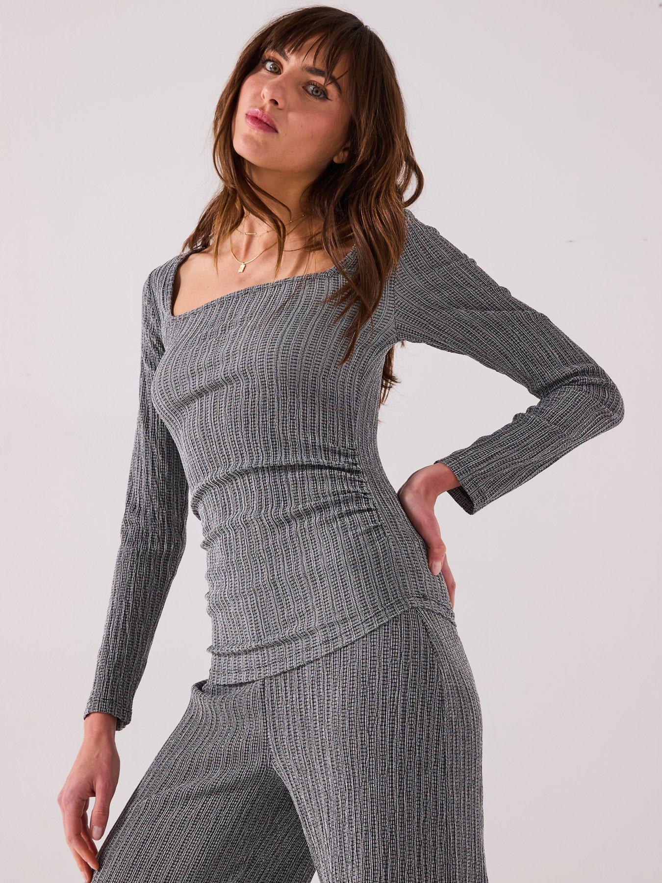 Image 5 of 6 of V by Very Textured Long Sleeve Top Co-Ord - Mono