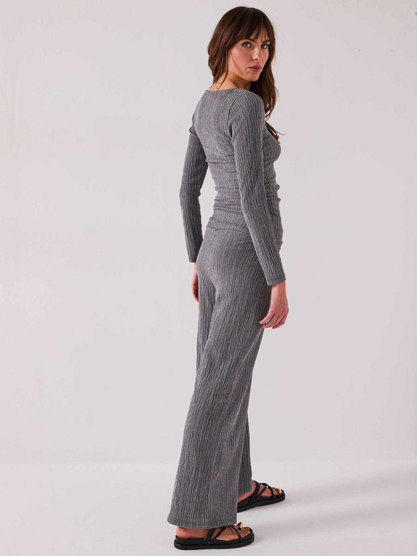Image 6 of 6 of V by Very Textured Wide Leg Trouser Co-Ord - Mono
