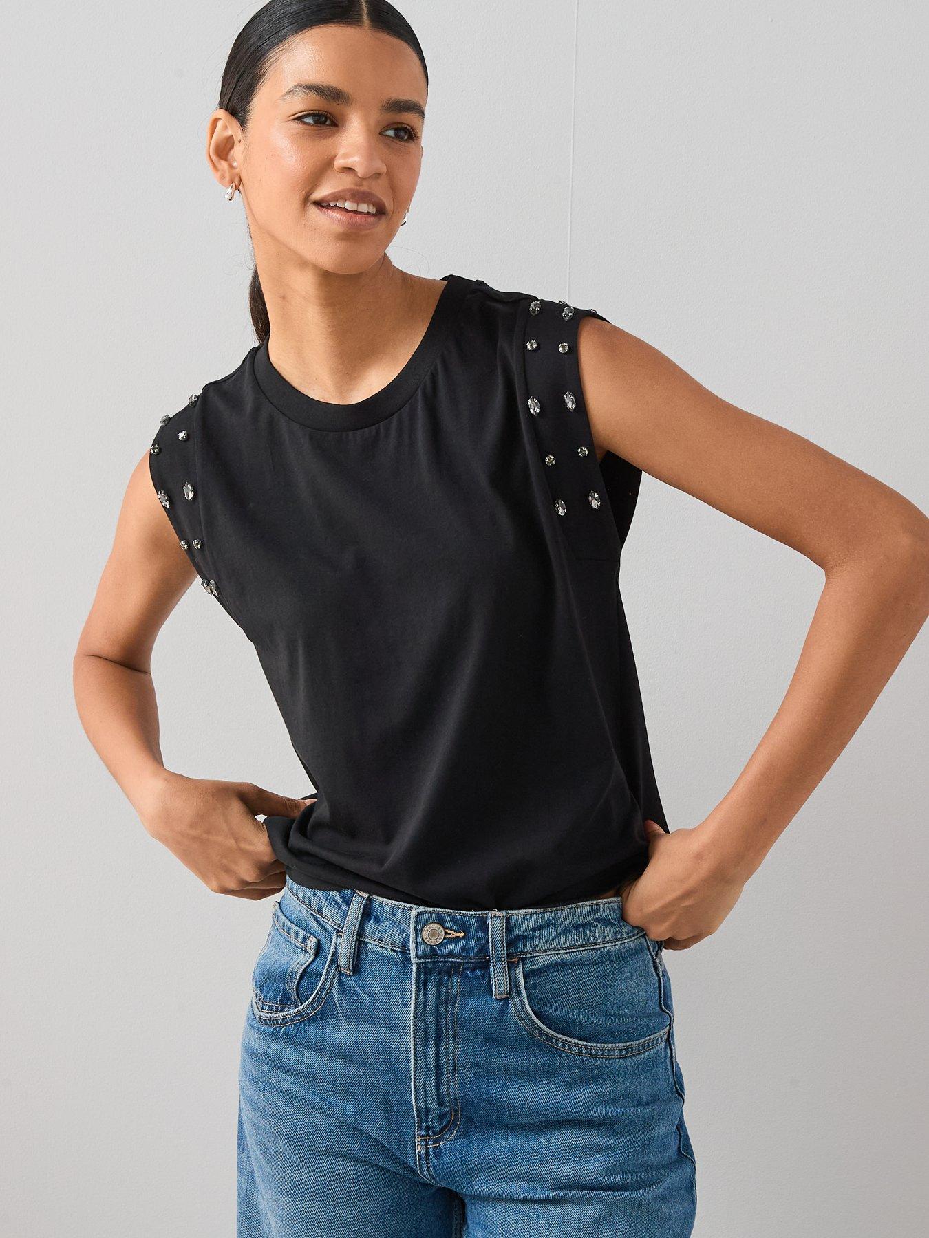 The Very Collection Embellished Sleeveless T-shirt - Black