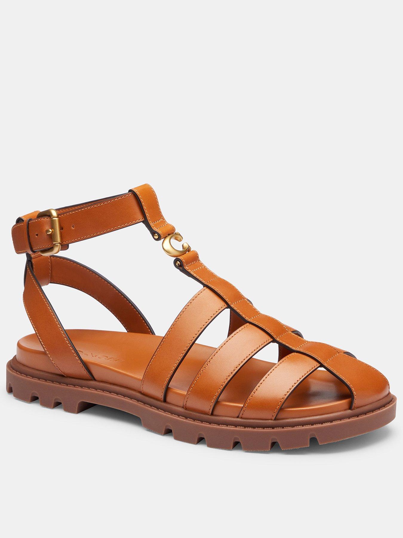 COACH Leah Leather Fisherman Sandal - Brown