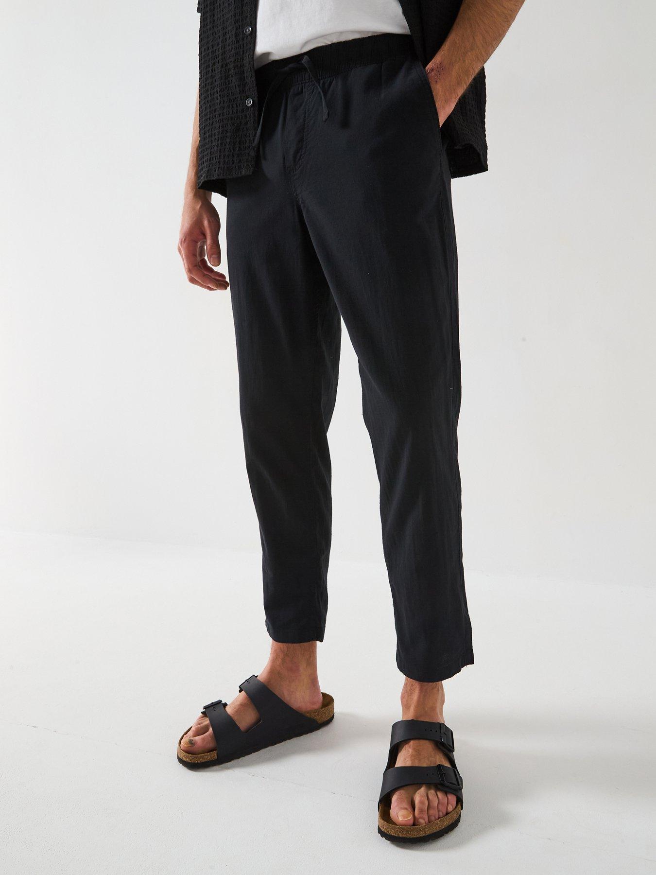 Image 1 of 6 of Jack & Jones Linen Blend Tapered Fit Trousers - Black