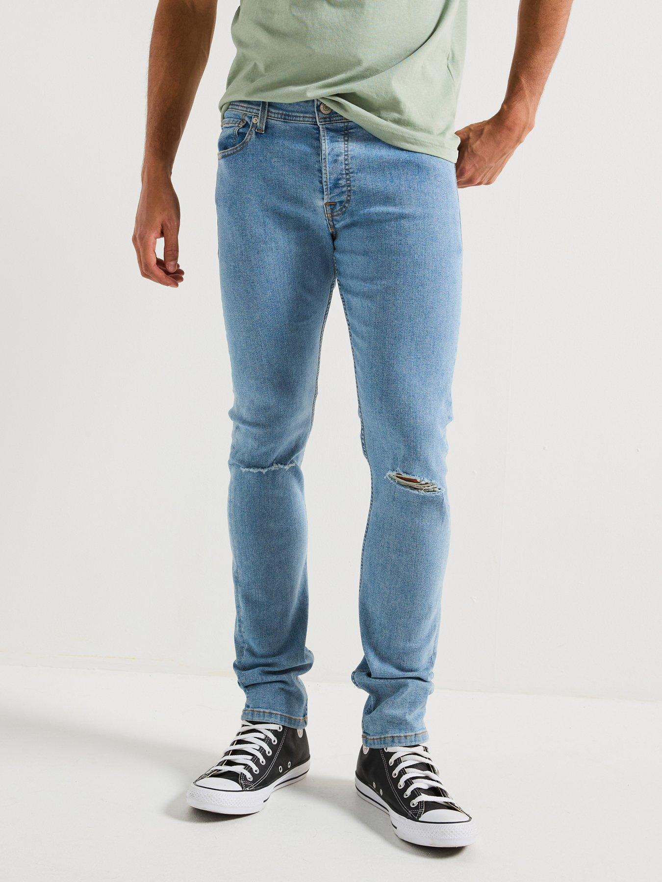 Image 1 of 4 of Jack & Jones Glenn Slim Fit Distressed Jeans - Blue Denim