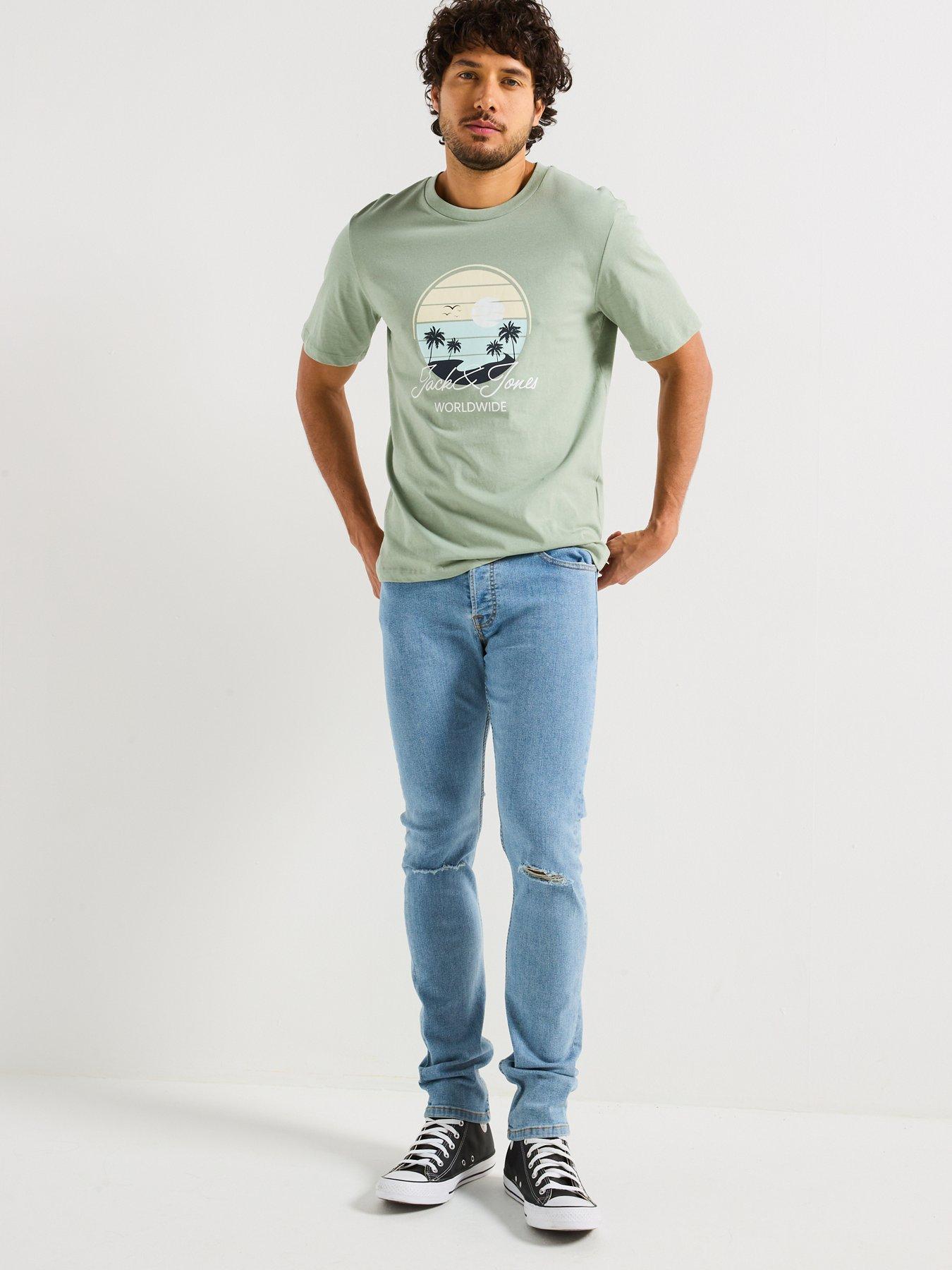 Image 3 of 4 of Jack & Jones Glenn Slim Fit Distressed Jeans - Blue Denim