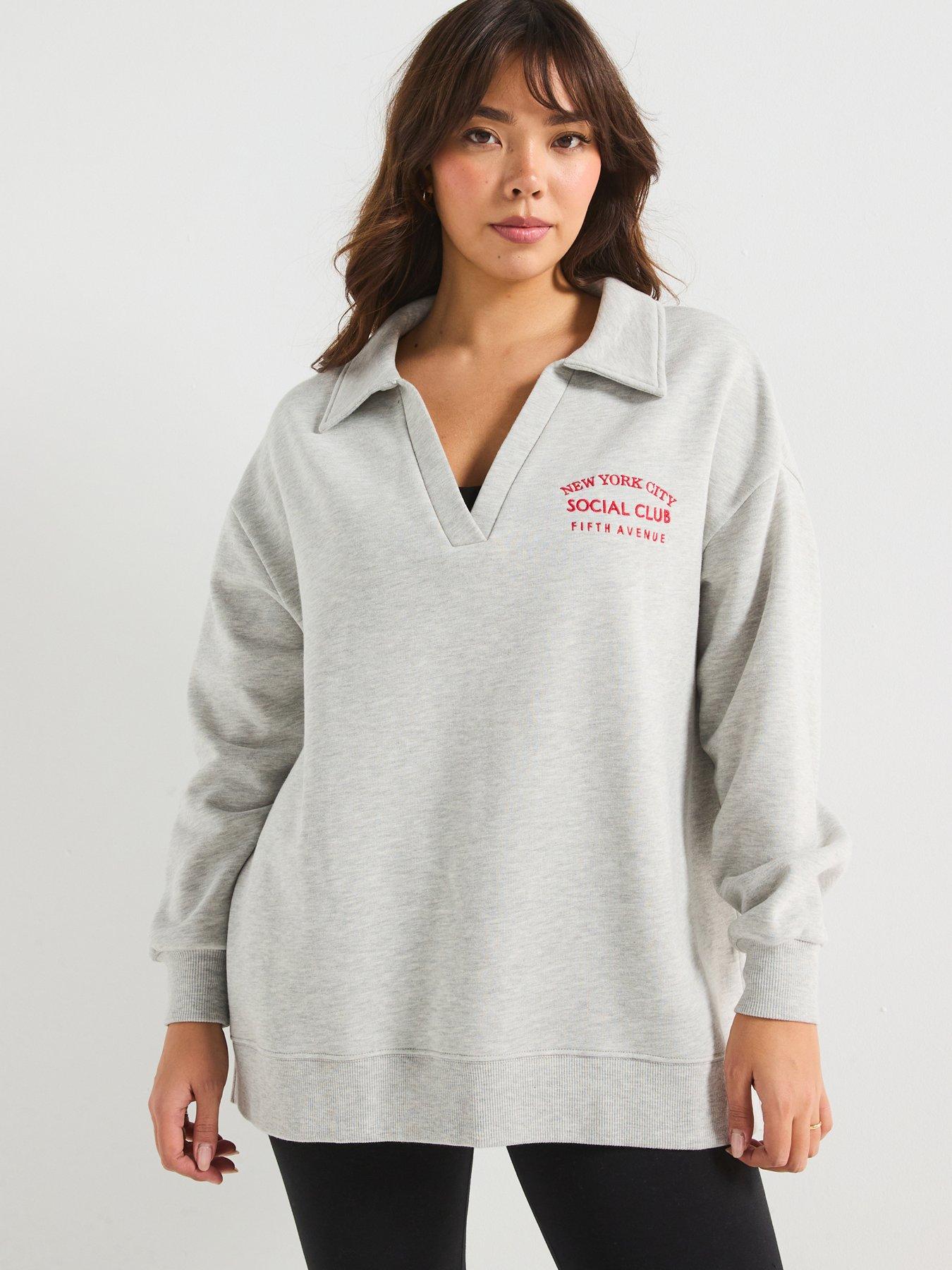 Image of V by Very Curve V Neck Slogan Sweat - Grey
